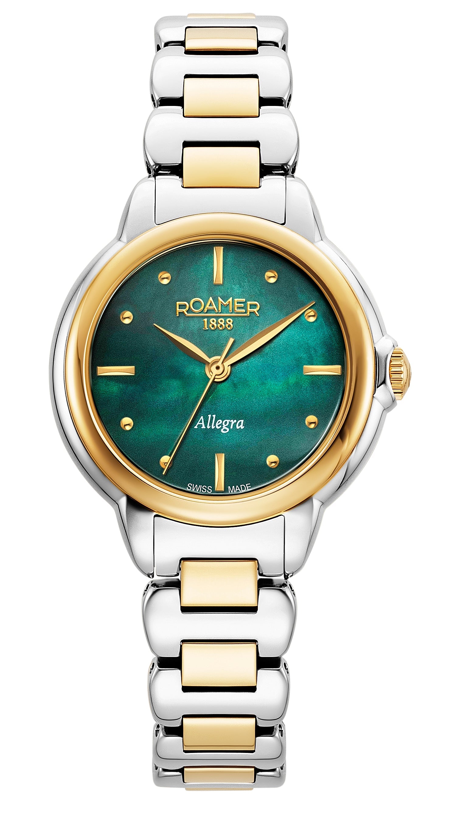 Allegra 32mm Quartz Three-Hand Green Mop Dial Two-Tone Bracelet Sapphire glass Stainless Steel swiss watch