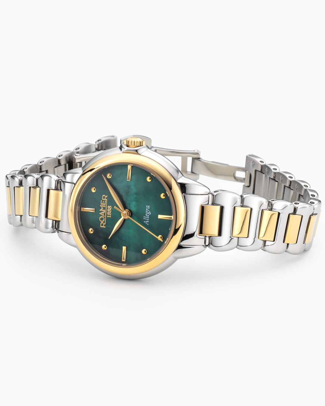 Allegra 32mm Quartz Three-Hand Green Mop Dial Two-Tone Bracelet Sapphire glass Stainless Steel swiss watch