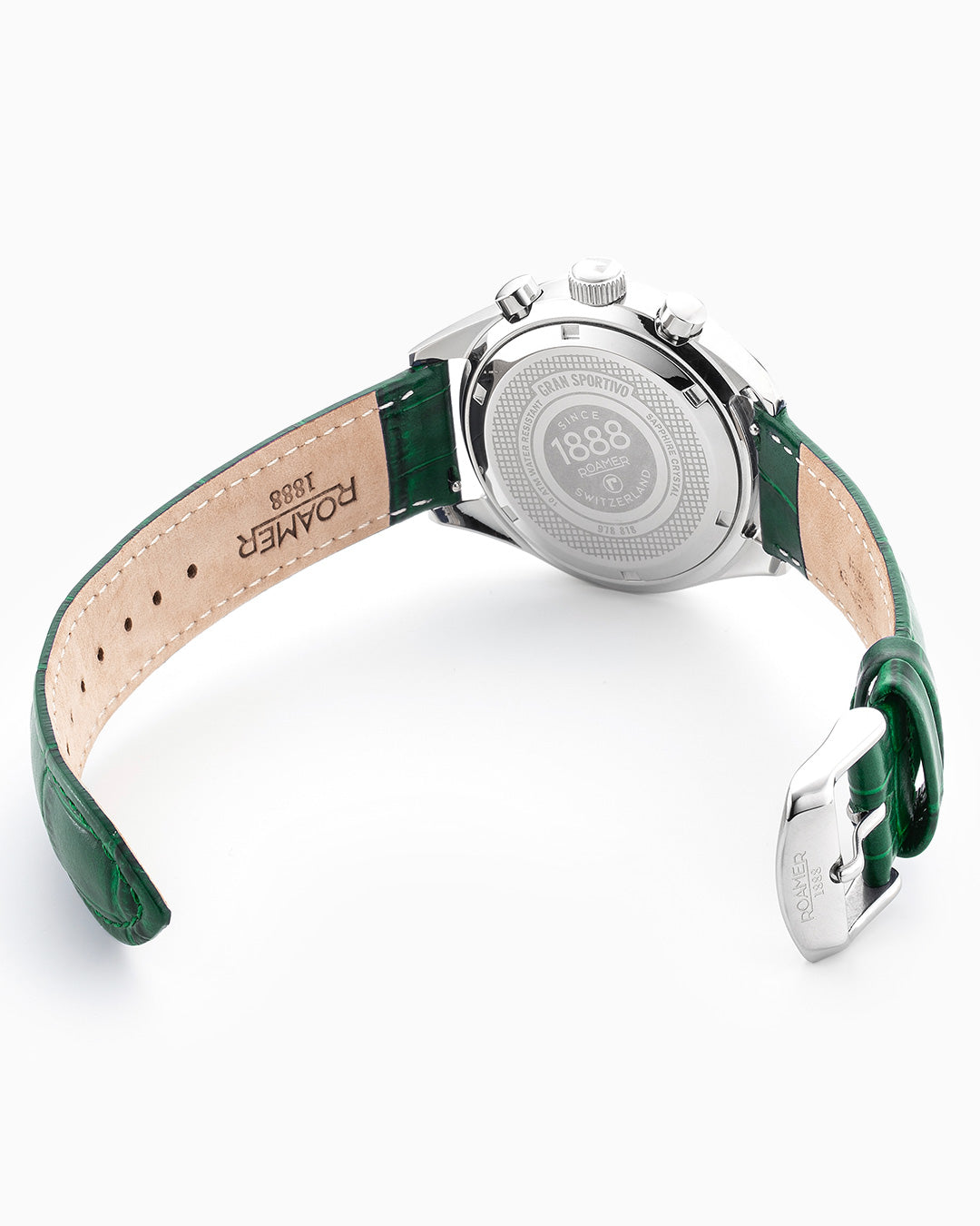 Gran Sportivo 41.5mm Quartz Chronograph Date Green Sunray Dial Silver Bracelet Green Leather Strap Set Sapphire antireflection glass Stainless Steel swiss watch