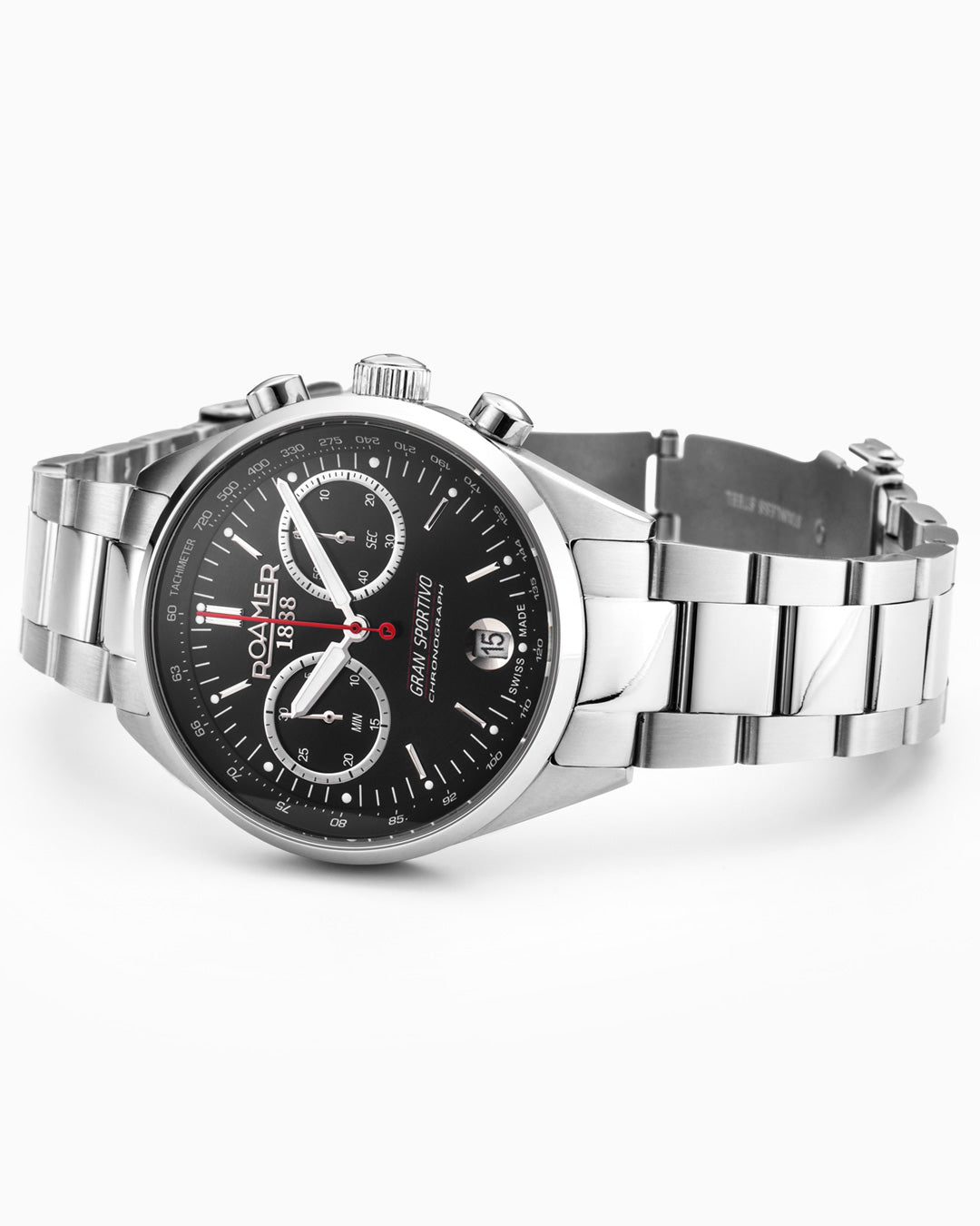 Gran Sportivo 41.5mm Quartz Chronograph Date Black Sunray Dial Silver Bracelet and Strap Set Sapphire antireflection glass Stainless Steel swiss watch
