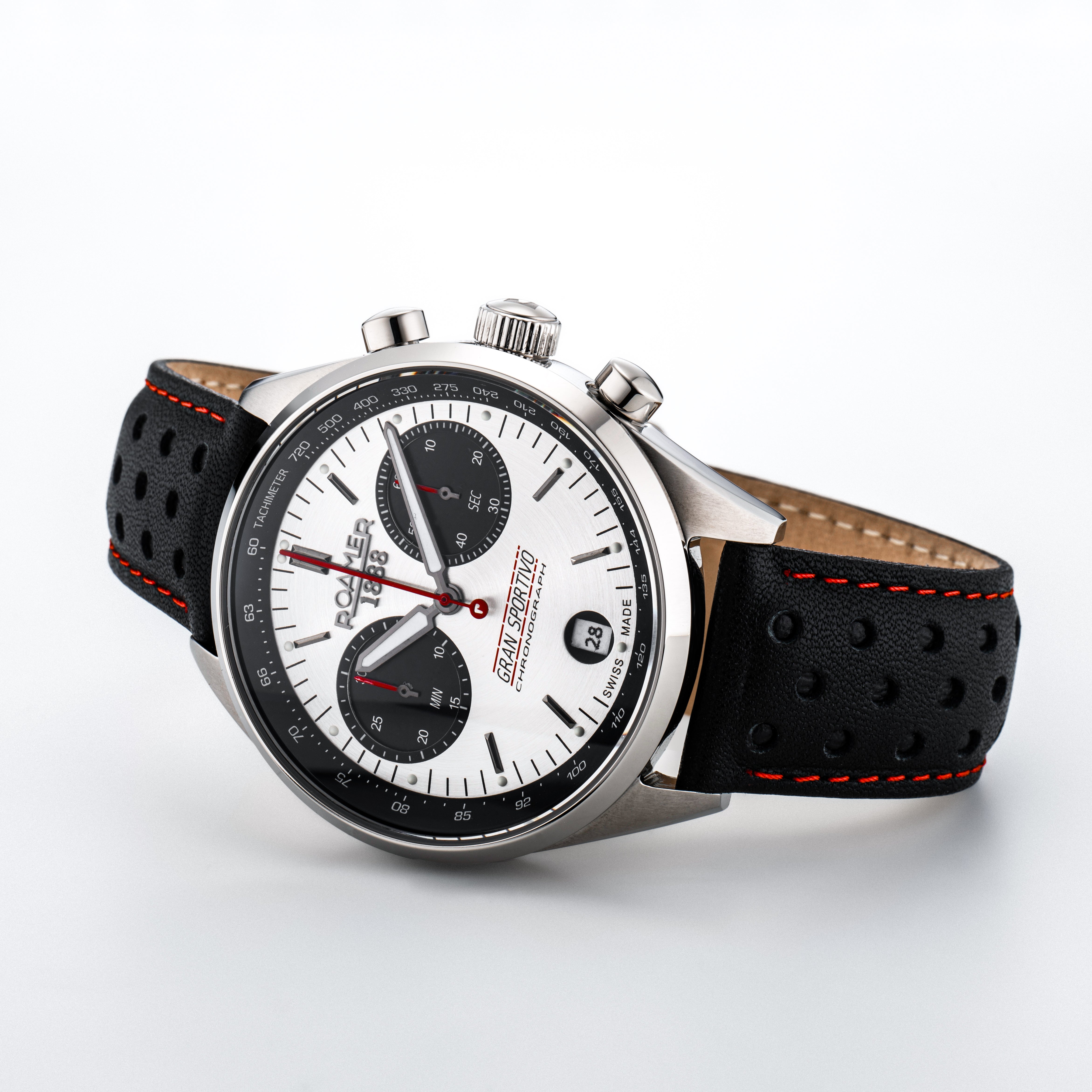 Gran Sportivo 41.5mm Quartz Chronograph Date Light Grey Sunray Dial Silver Bracelet Sapphire antireflection glass Stainless Steel swiss watch