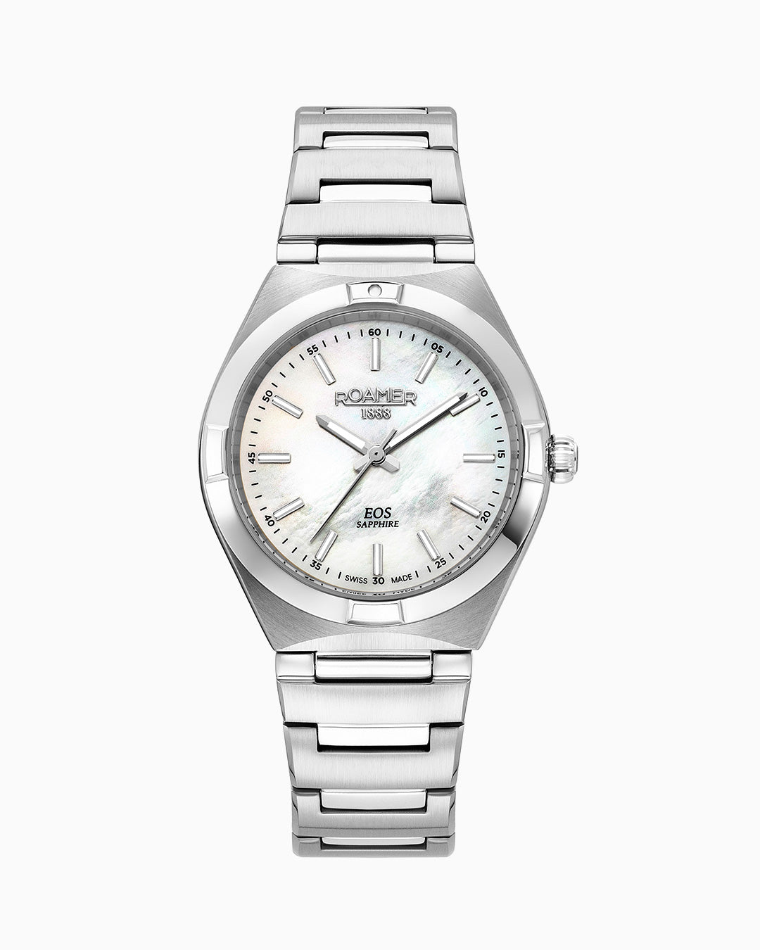 EOS Classic 34mm Quartz Three-Hand White Dial Silver Bracelet Sapphire glass Stainless Steel swiss watch