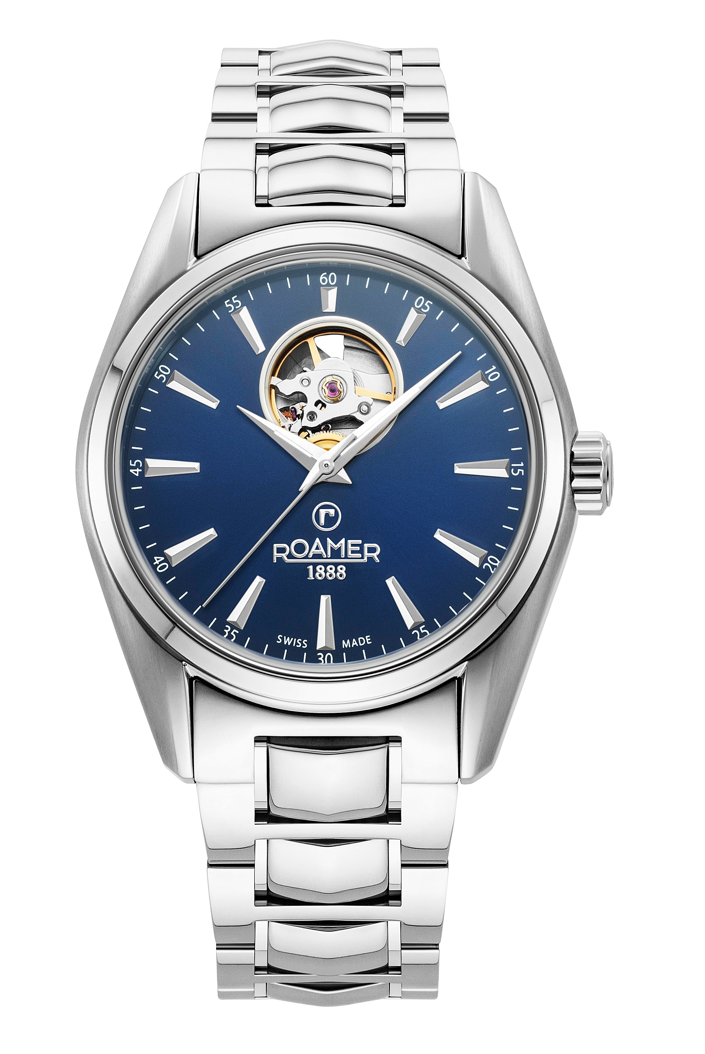 Searock Master 42 mm Automatic Three-Hand Date Blue Sunray Dial Silver Bracelet Sapphire antireflection glass Stainless Steel swiss watch