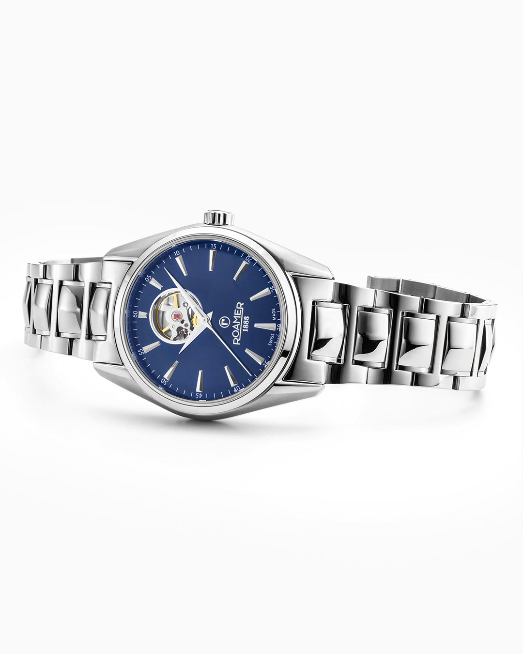 Searock Master 42 mm Automatic Three-Hand Date Blue Sunray Dial Silver Bracelet Sapphire antireflection glass Stainless Steel swiss watch