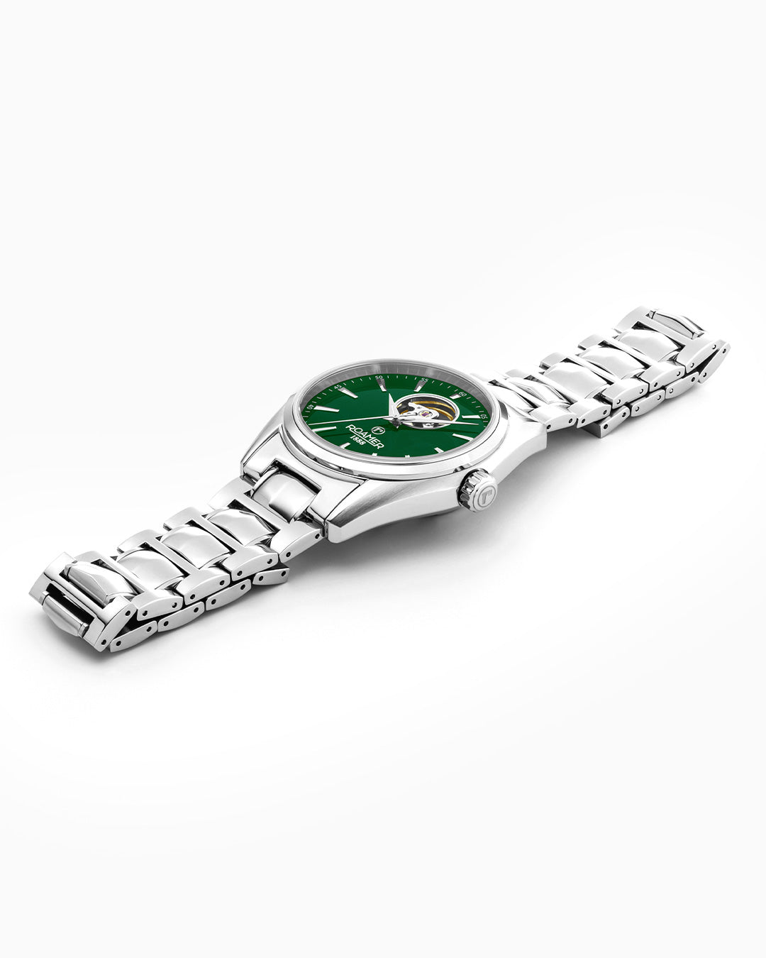 Searock Master 42 mm Automatic Three-Hand Date Green Sunray Dial Silver Bracelet Sapphire antireflection glass Stainless Steel swiss watch