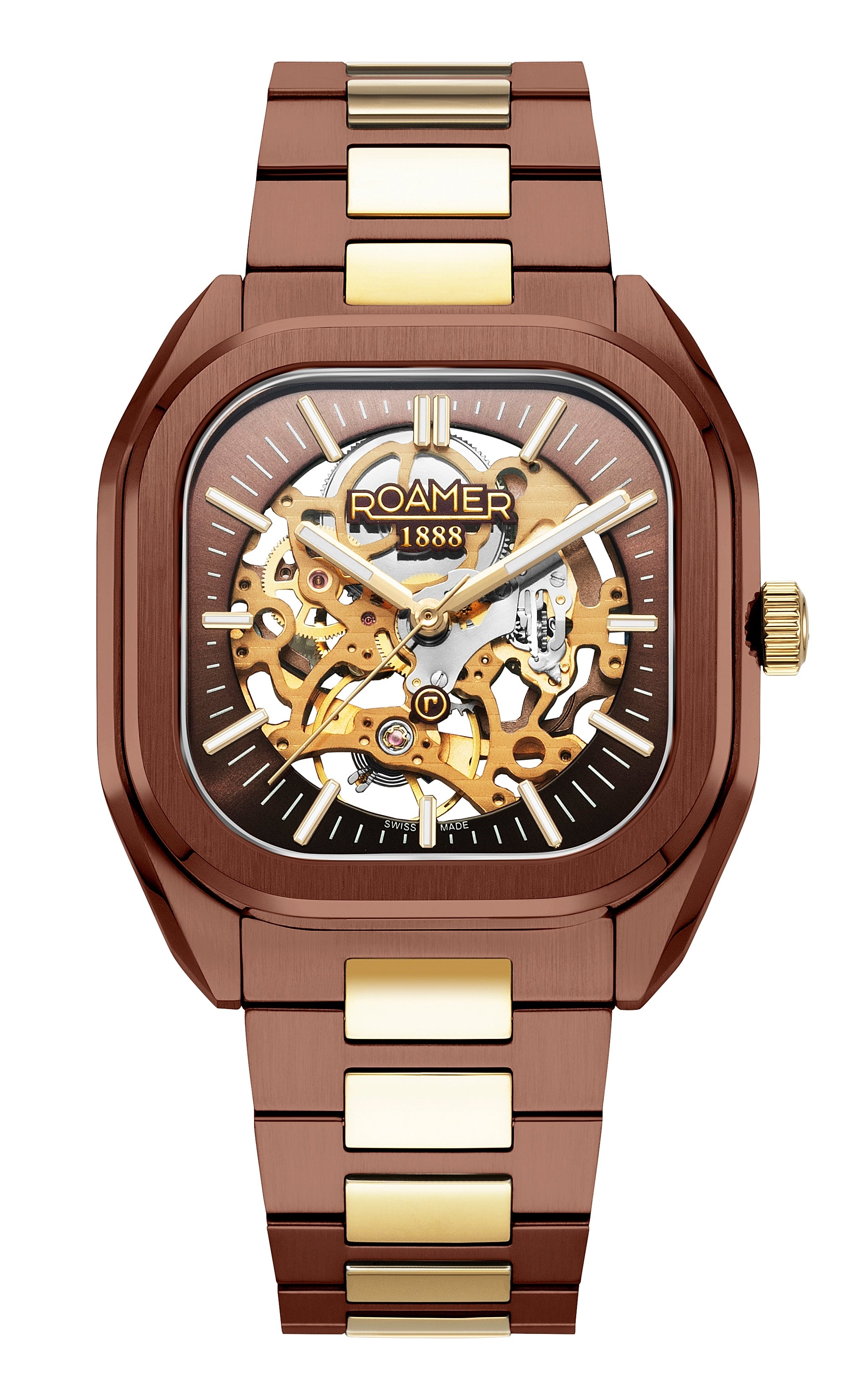 Mechano 42 mm Automatic Three-Hand Brown + Gold Bracelet Sapphire antireflection glass Stainless Steel swiss watch