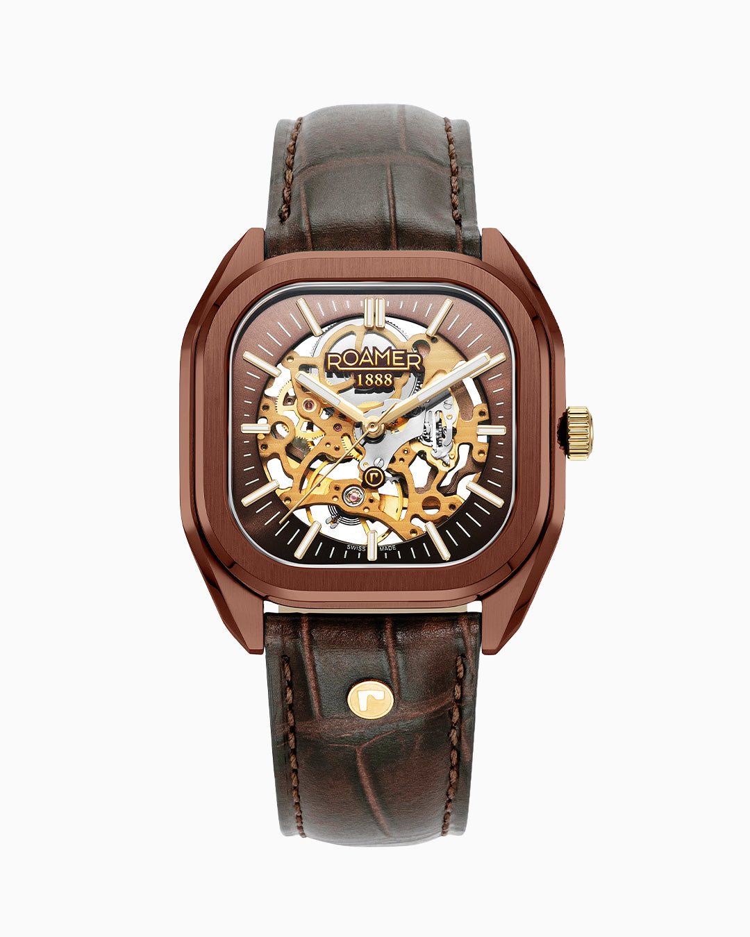 Mechano 42 mm Hand-Winding Three-Hand Brown + Gold Bracelet Leather Strap Set Sapphire antireflection glass Stainless Steel swiss watch