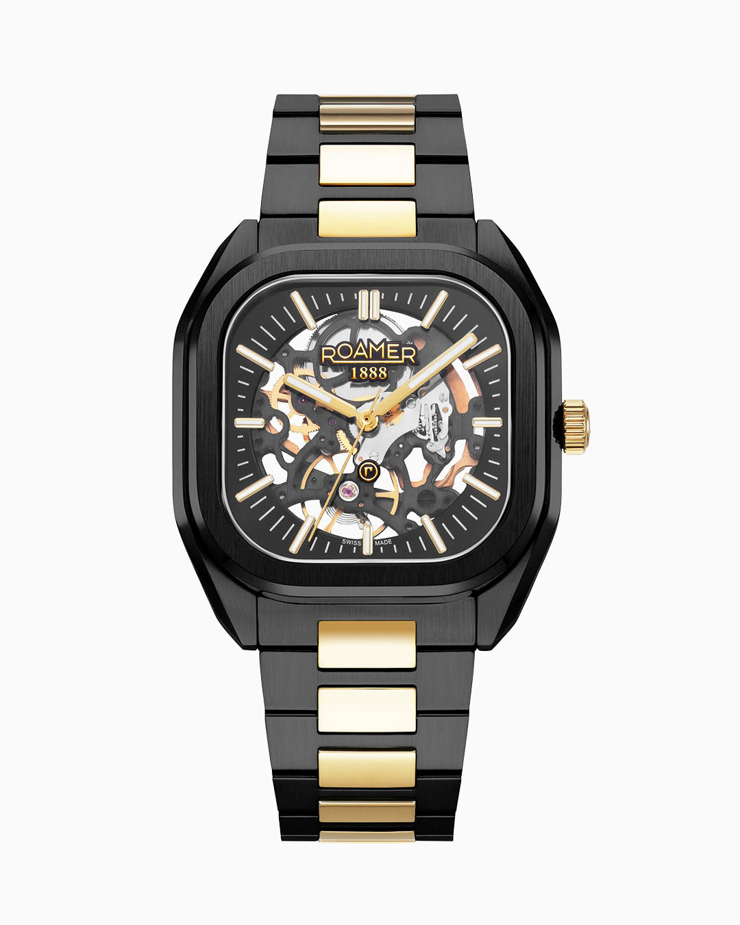 ROAMER ローマーオーバホール済 手巻き機械式 黒 金 SWISS MADE Mechano 42mm Hand-Winding Three-Hand Black + Gold Bracelet and