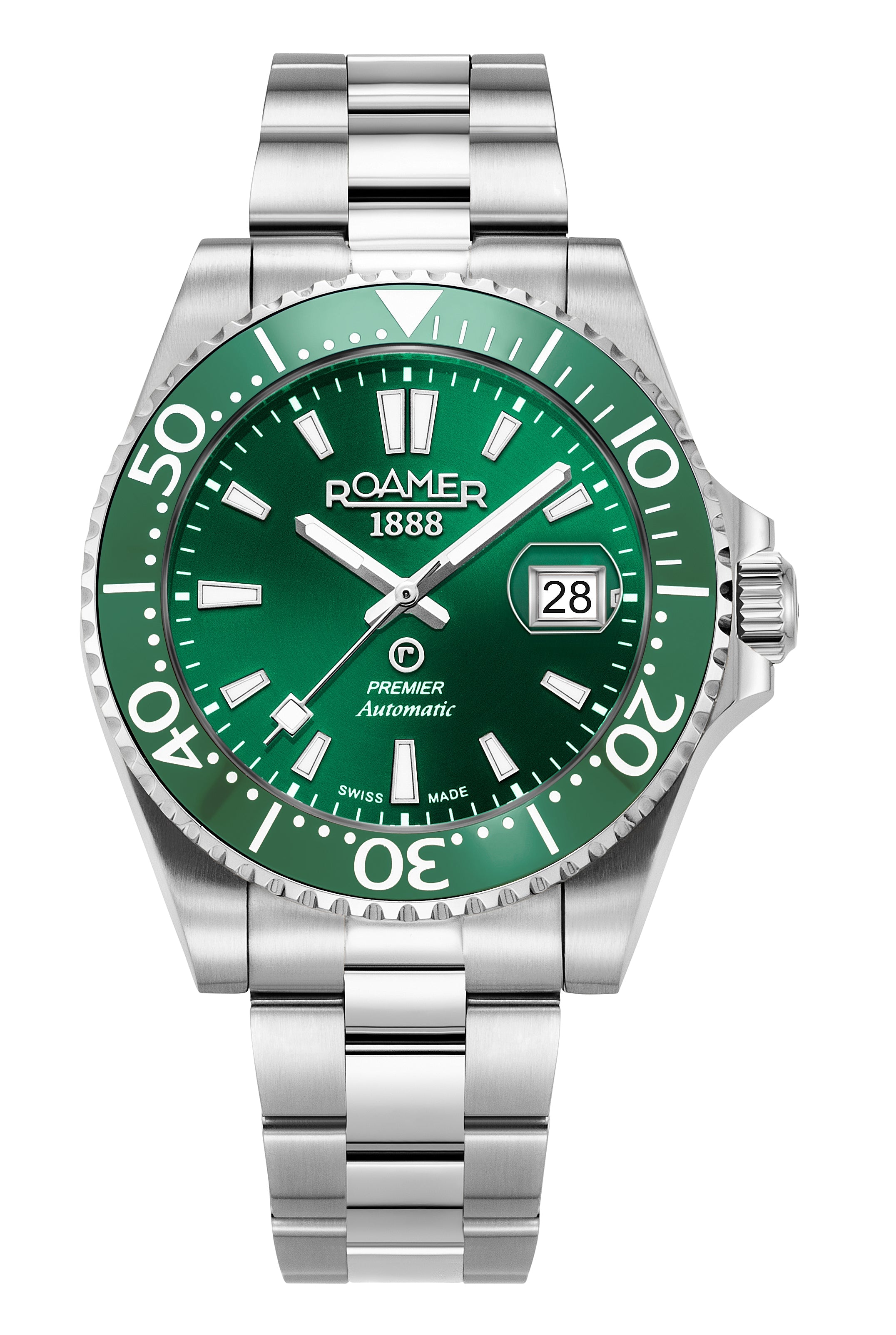 Premier 42 mm Automatic Three-Hand Date Green Sunray Dial Silver Bracelet Sapphire glass Stainless Steel swiss watch