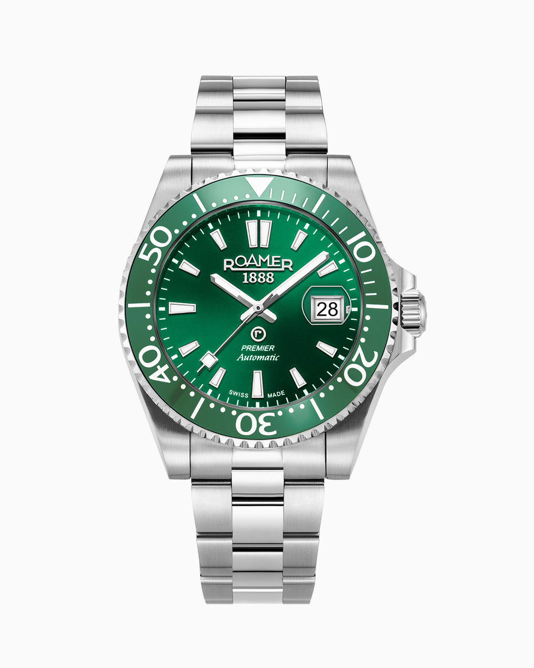 Premier 42 mm Automatic Three-Hand Date Green Sunray Dial Silver Bracelet Sapphire glass Stainless Steel swiss watch