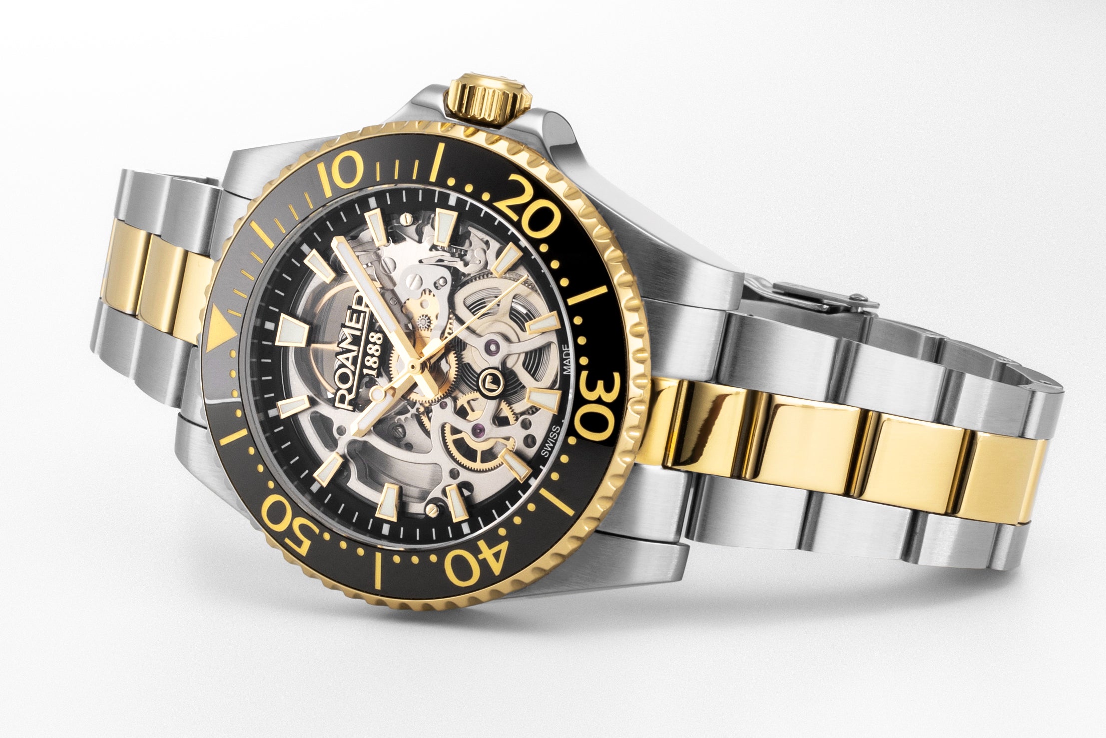 Premier Skeleton 42 mm Automatic Three-Hand Black Dial Two-Tone Bracelet Sapphire glass Stainless Steel swiss watch
