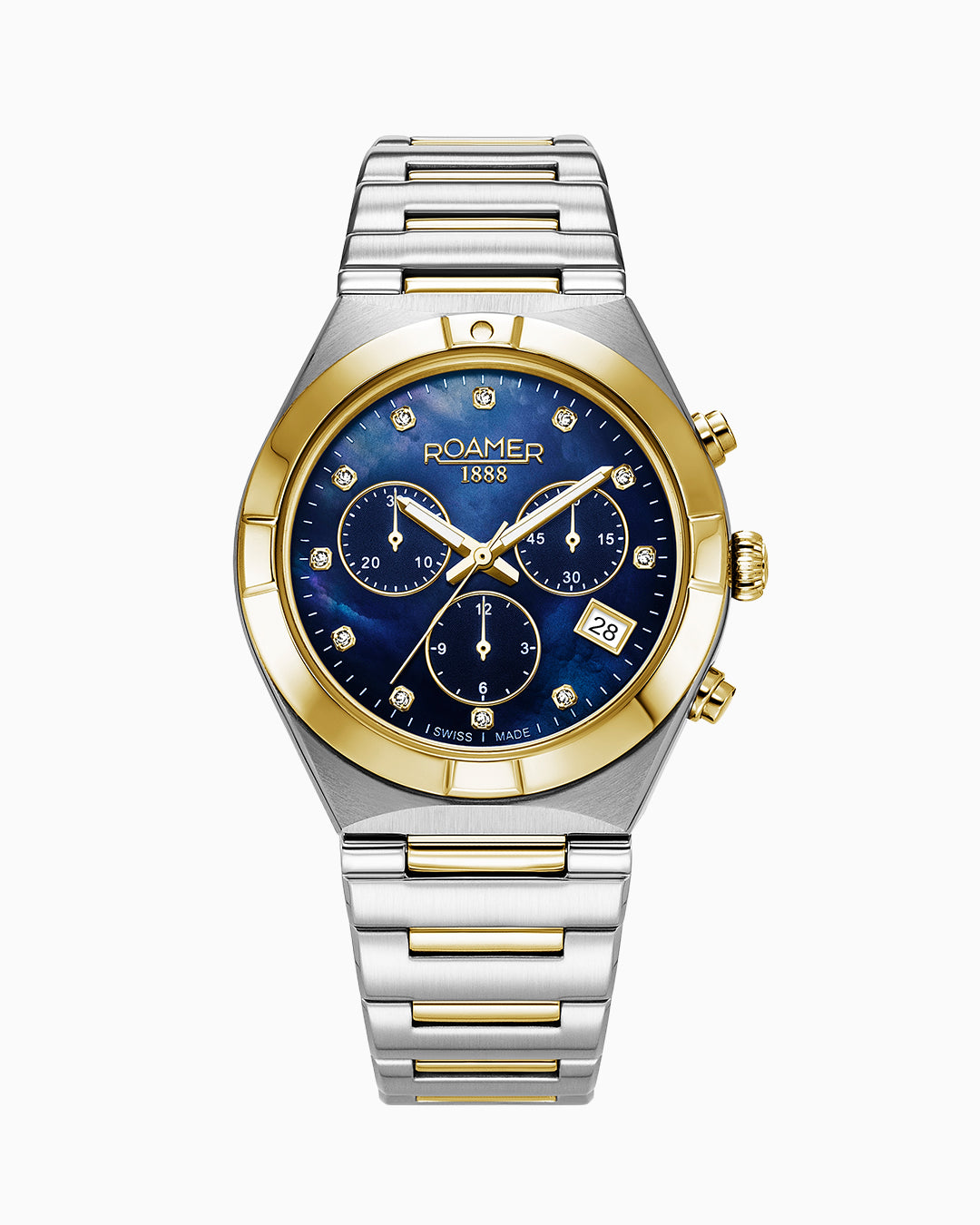 Eos Ladies Chrono 38mm Quartz Chronograph Date Blue Mop Dial Two-Tone Bracelet Sapphire glass Stainless Steel swiss watch