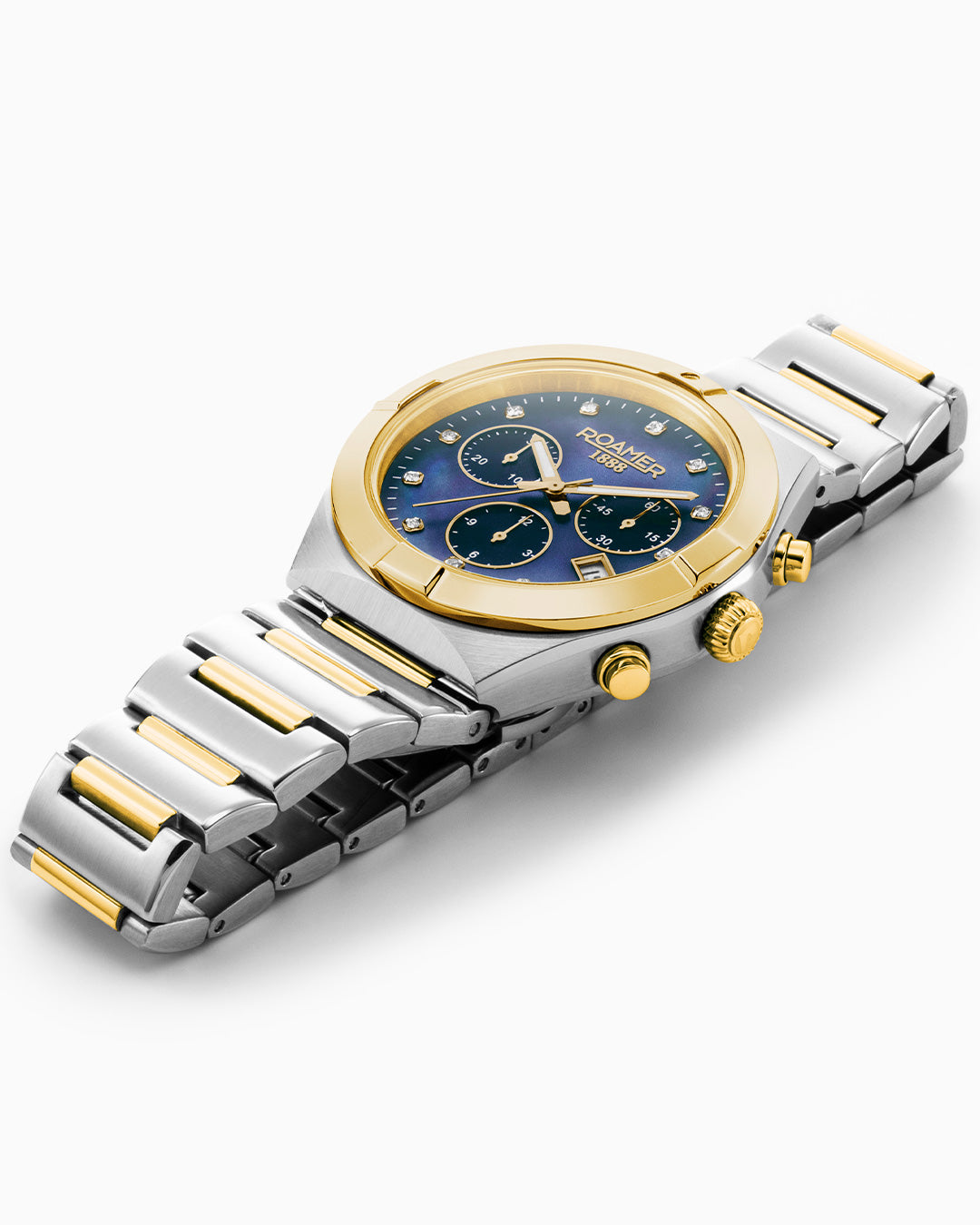 Eos Ladies Chrono 38mm Quartz Chronograph Date Blue Mop Dial Two-Tone Bracelet Sapphire glass Stainless Steel swiss watch