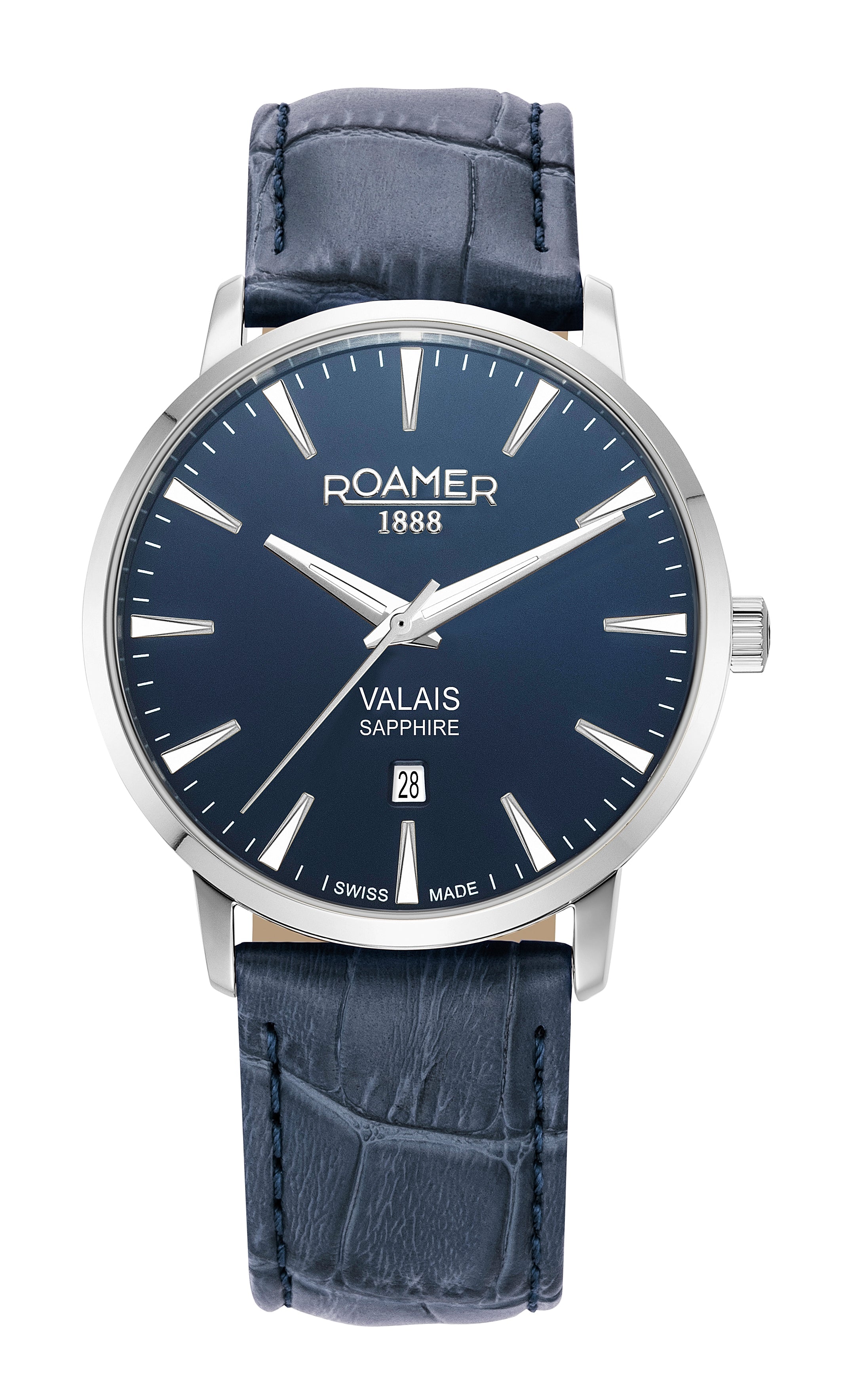 Valais Gents Interchangeable Box Set 42mm Quartz Three-Hand Date Blue Leather Strap Sapphire glass Stainless Steel swiss watch