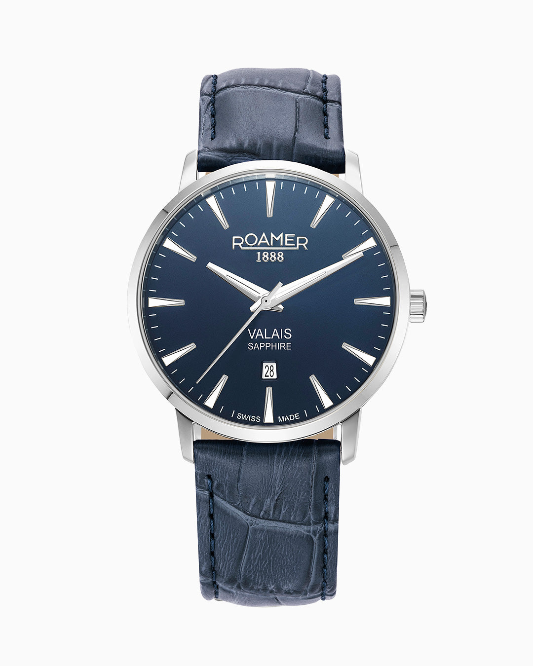 Valais Gents Interchangeable Box Set 42mm Quartz Three-Hand Date Blue Dial Blue Leather Strap Sapphire glass Stainless Steel swiss watch