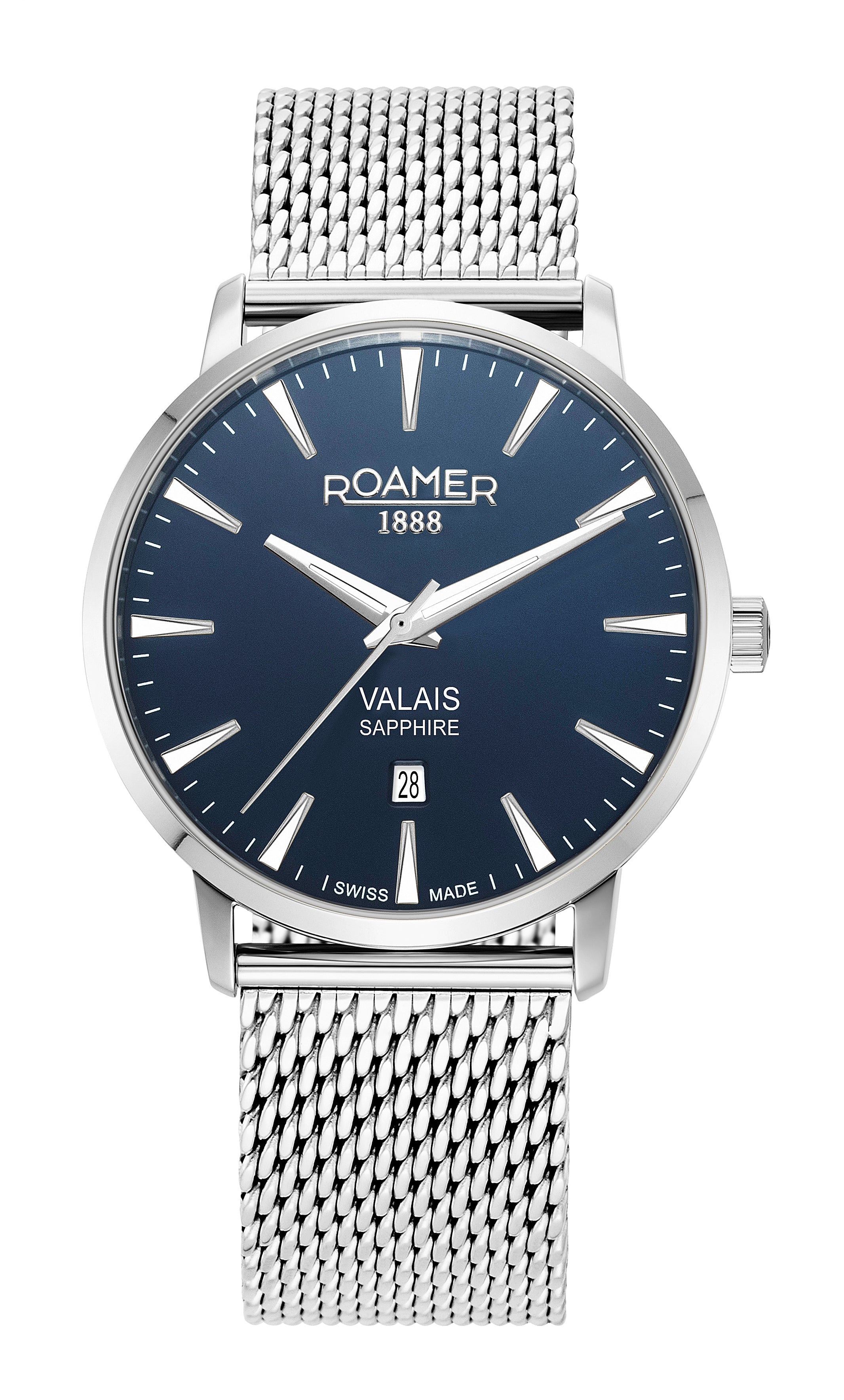 Valais Gents Interchangeable Box Set 42mm Quartz Three-Hand Date Blue Leather Strap Sapphire glass Stainless Steel swiss watch