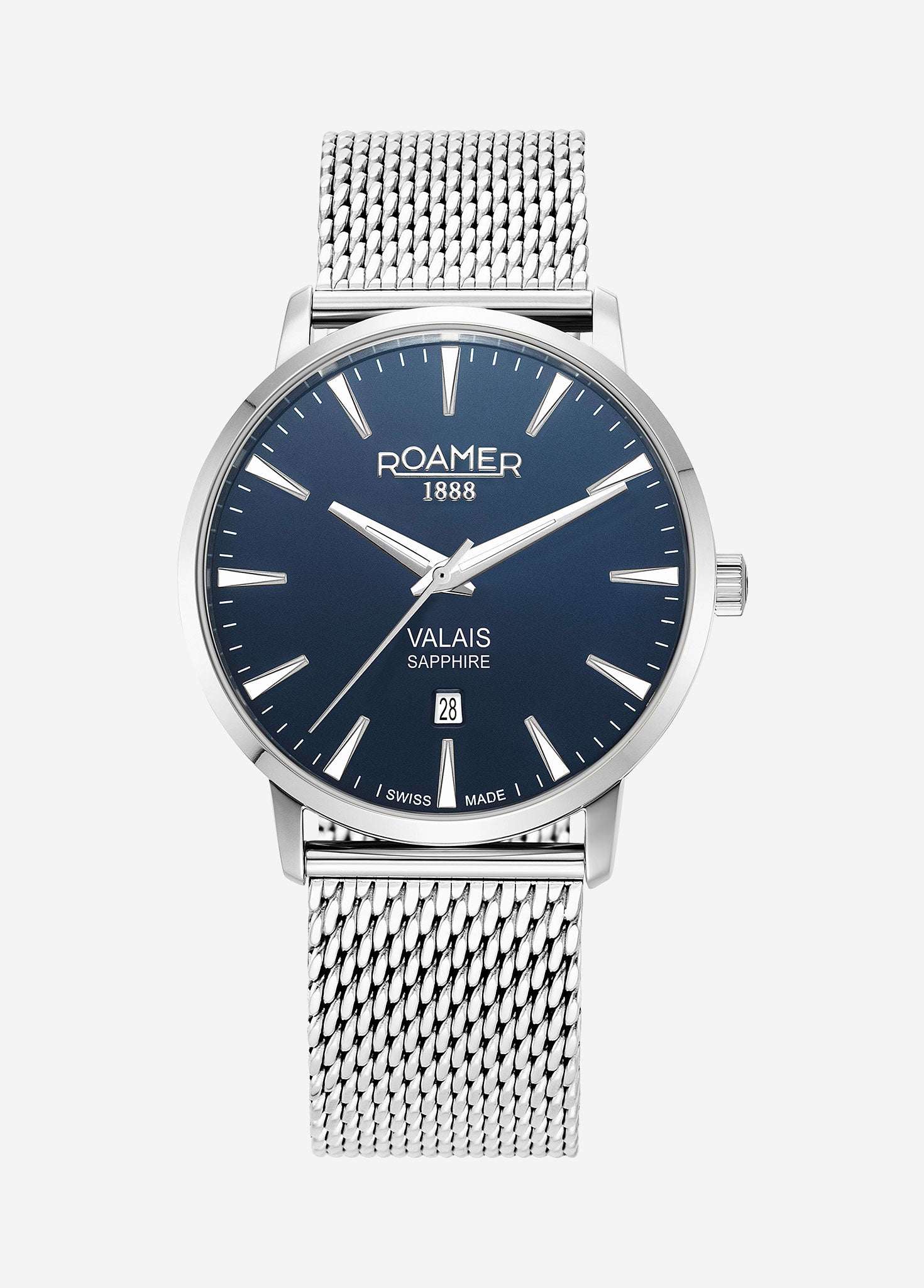 Valais Gents Interchangeable Box Set 42mm Quartz Three-Hand Date Blue Leather Strap Sapphire glass Stainless Steel swiss watch