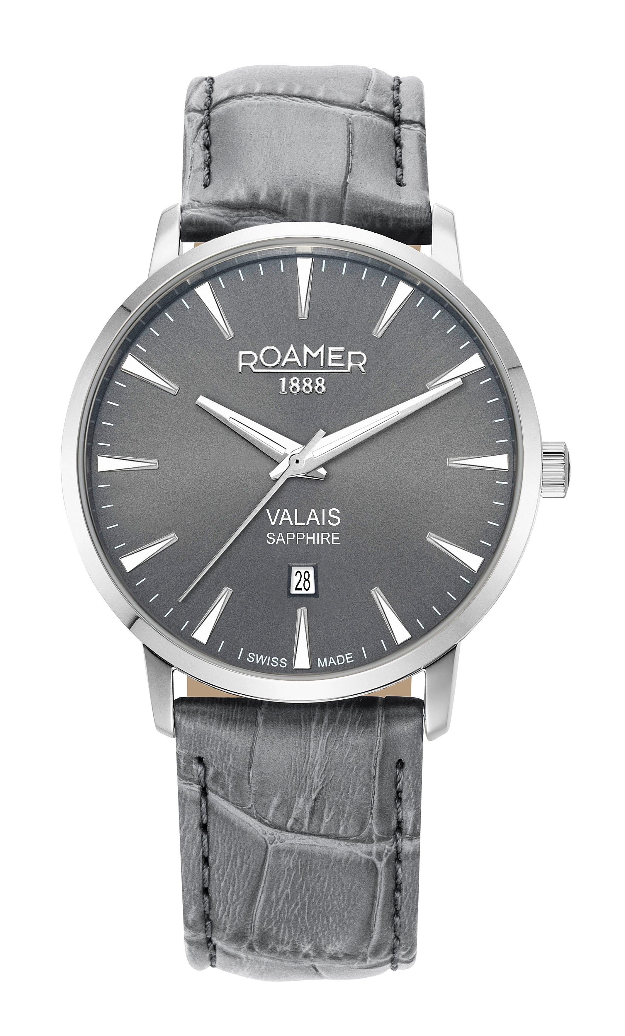 Valais Gents Interchangeable Box Set 42mm Quartz Three-Hand Date Black Leather Strap Sapphire glass Stainless Steel swiss watch