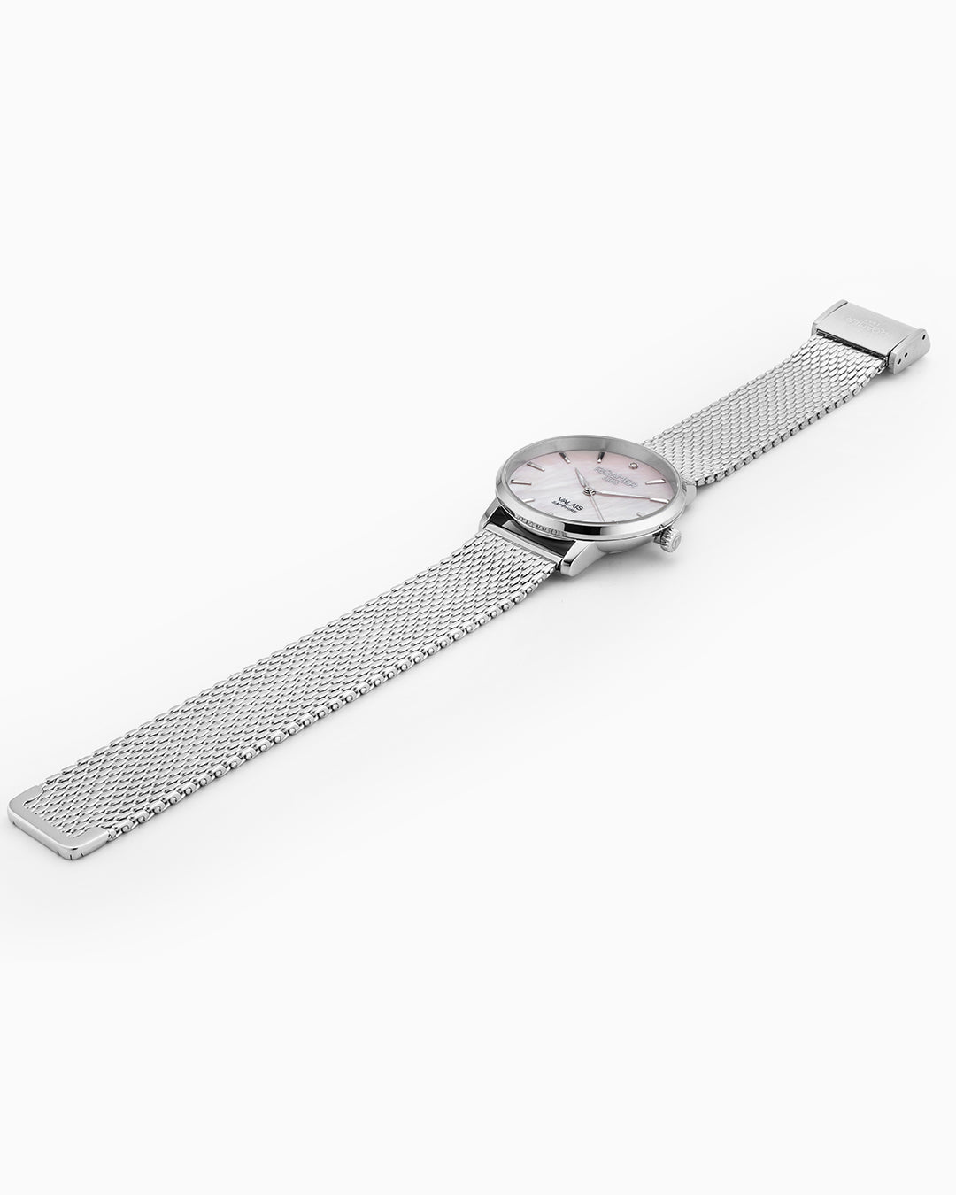 Valais Ladies Interchangeable Box Set 32mm Quartz Three-Hand Date White MOP Dial Black Leather Strap and Stainless Steel Milanaise Bracelet Sapphire glass Stainless Steel swiss watch