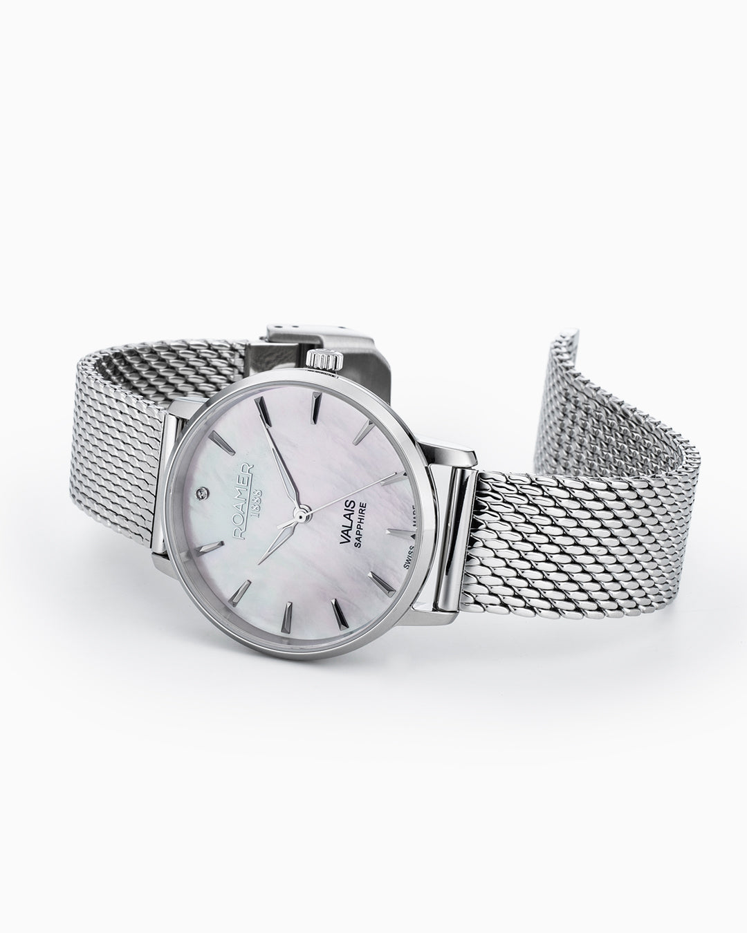 Valais Ladies Interchangeable Box Set 32mm Quartz Three-Hand Date White MOP Dial Black Leather Strap and Stainless Steel Milanaise Bracelet Sapphire glass Stainless Steel swiss watch