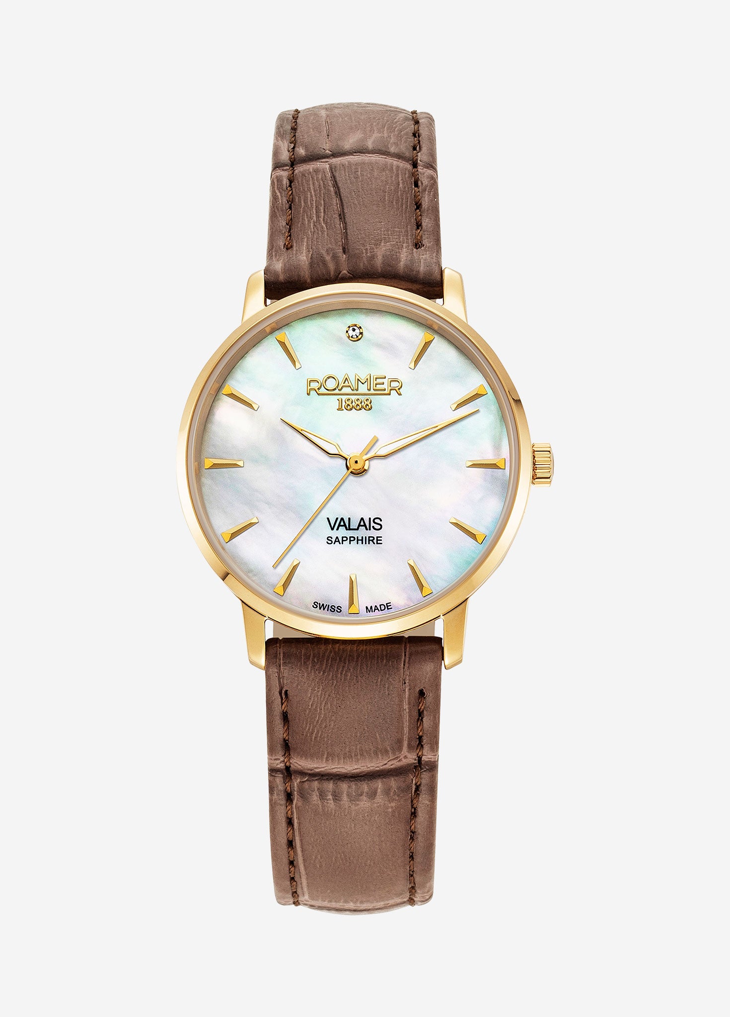 Valais Ladies Interchangeable Box Set 32mm Quartz Three-Hand Date White Mop Dial Brown Leather Strap Sapphire glass Stainless Steel swiss watch