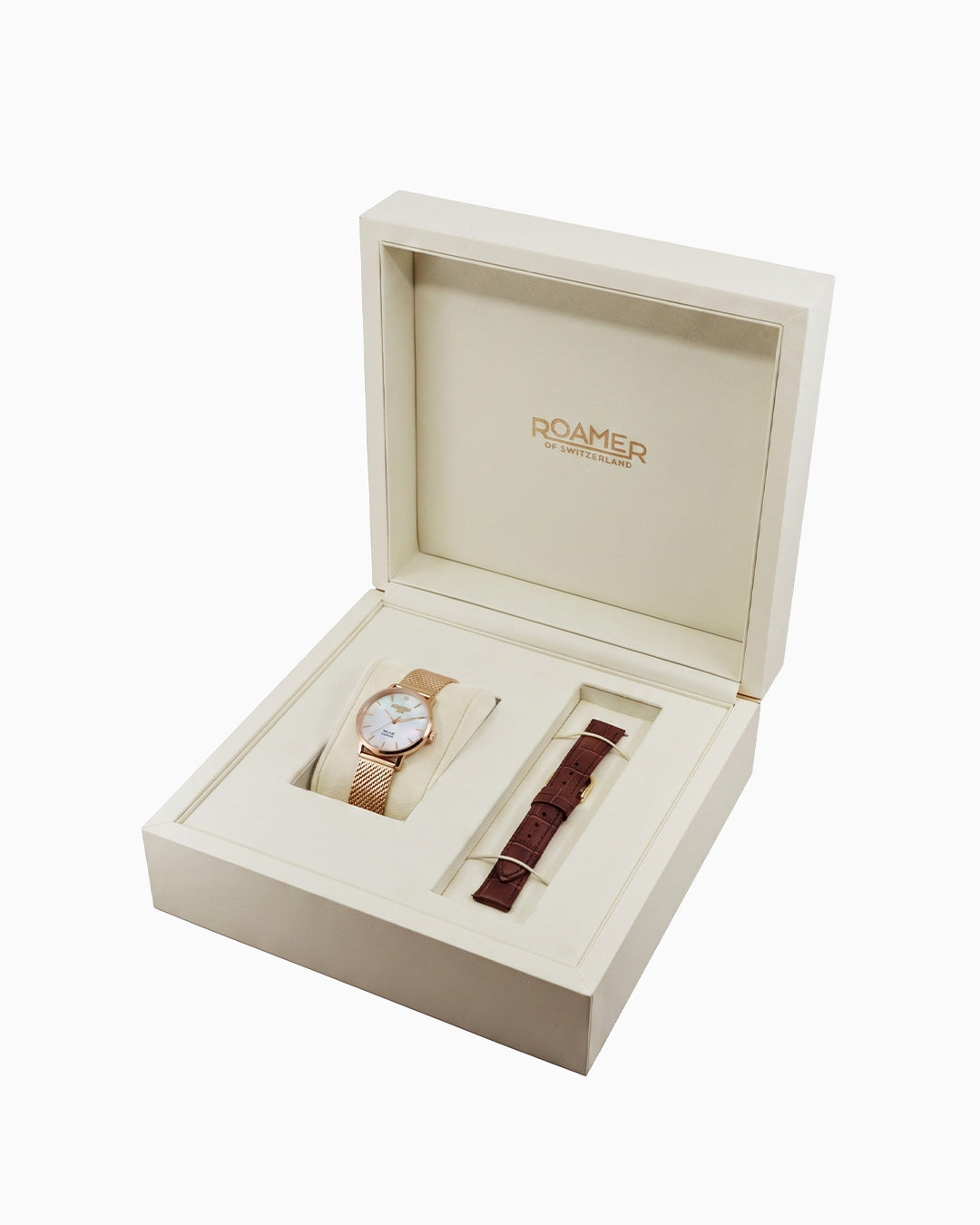 Valais Ladies Interchangeable Box Set 32mm Quartz Three-Hand Date Brown Leather Strap Sapphire glass Stainless Steel swiss watch