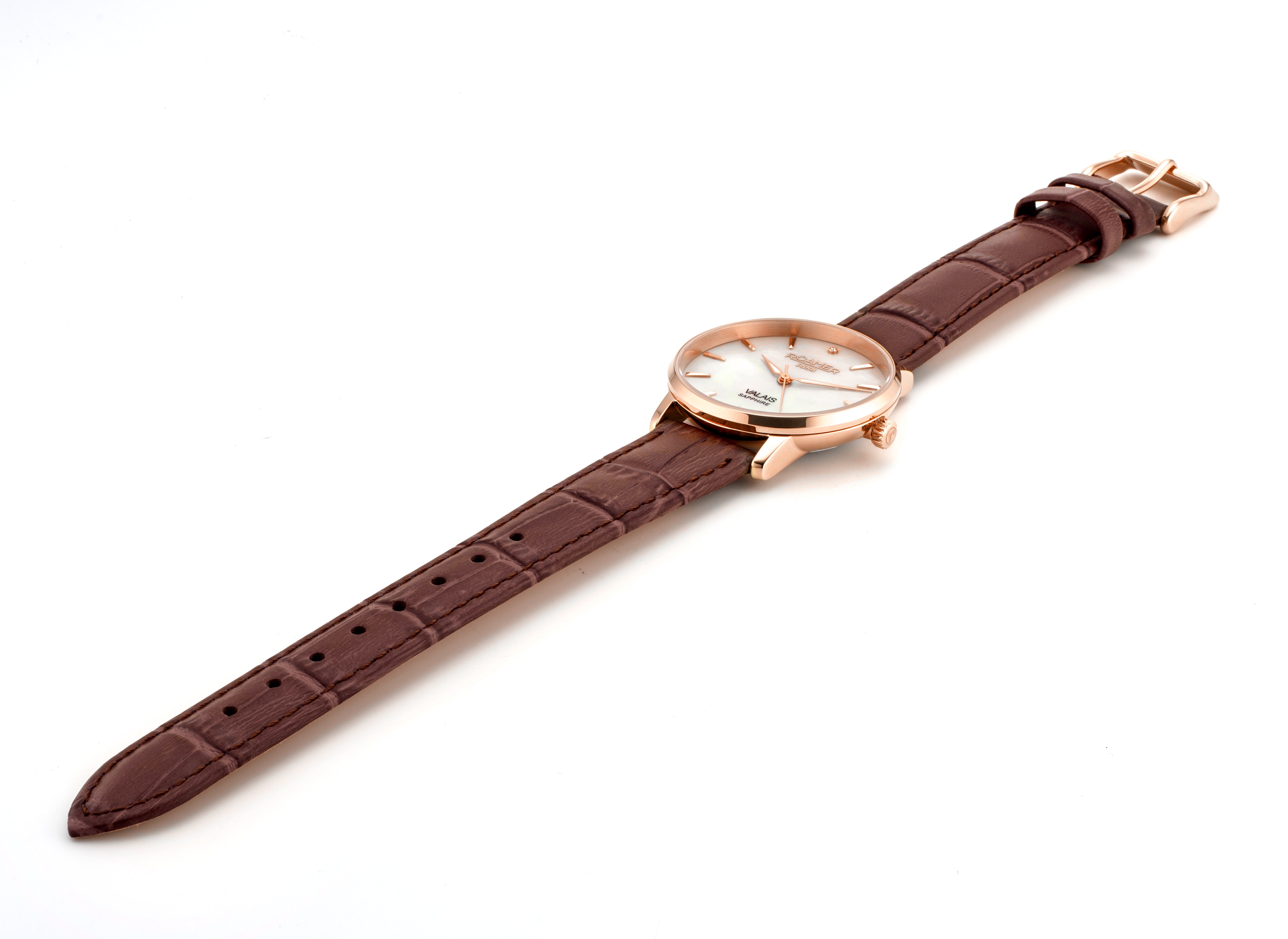 Valais Ladies Interchangeable Box Set 32mm Quartz Three-Hand Date Brown Leather Strap Sapphire glass Stainless Steel swiss watch