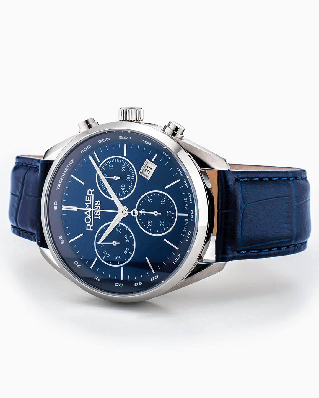 Pro Chrono 42mm Quartz Chronograph Date Blue Sunray Dial Blue Leather Strap Sapphire glass Stainless Steel swiss watch