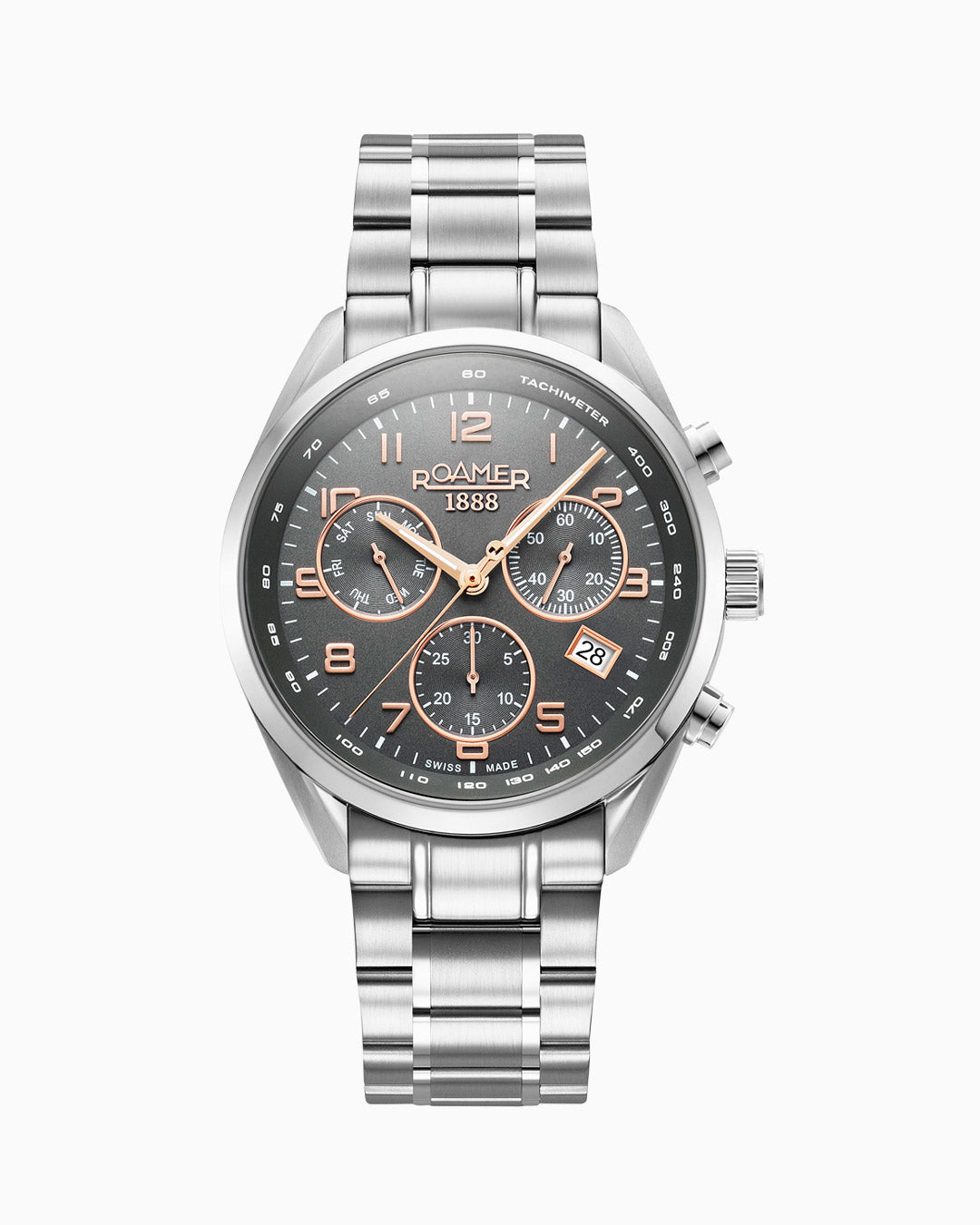 Pro Chrono 42mm Quartz Chronograph Date Grey Sunray Dial Silver Bracelet Sapphire glass Stainless Steel swiss watch