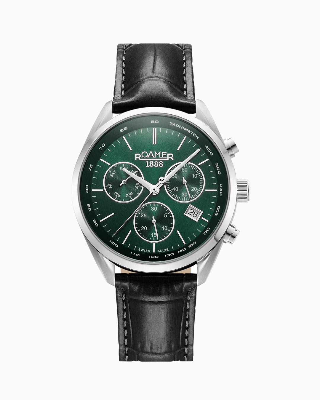 Pro Chrono 42mm Quartz Chronograph Date Green Sunray Dial Black Leather Strap Sapphire glass Stainless Steel swiss watch