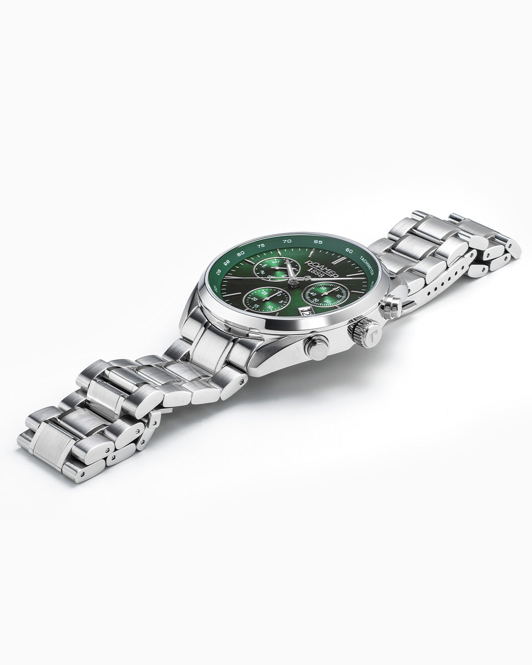 Pro Chrono 42mm Quartz Chronograph Date Green Sunray Dial Silver Bracelet Sapphire glass Stainless Steel swiss watch