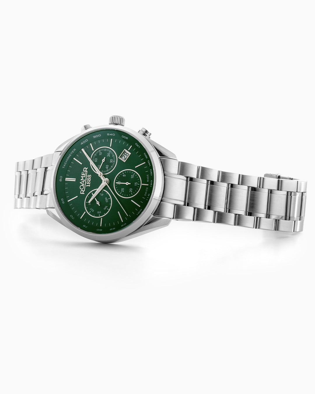 Pro Chrono 42mm Quartz Chronograph Date Green Sunray Dial Silver Bracelet Sapphire glass Stainless Steel swiss watch