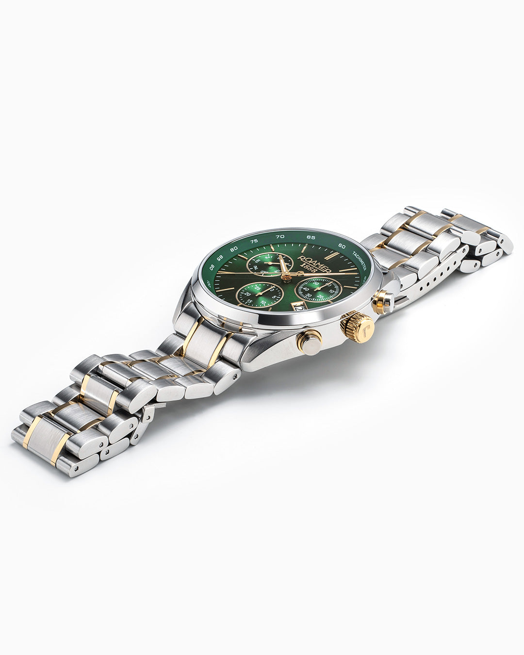 Pro Chrono 42mm Quartz Chronograph Date Green Sunray Dial Two-Tone Bracelet Sapphire glass Stainless Steel swiss watch