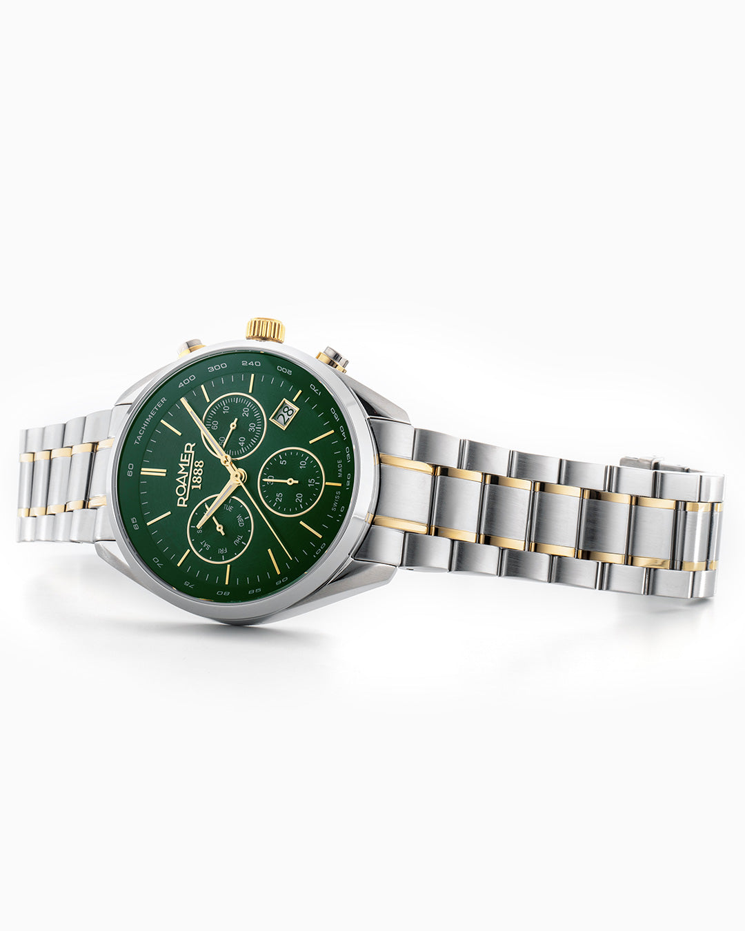 Pro Chrono 42mm Quartz Chronograph Date Green Sunray Dial Two-Tone Bracelet Sapphire glass Stainless Steel swiss watch