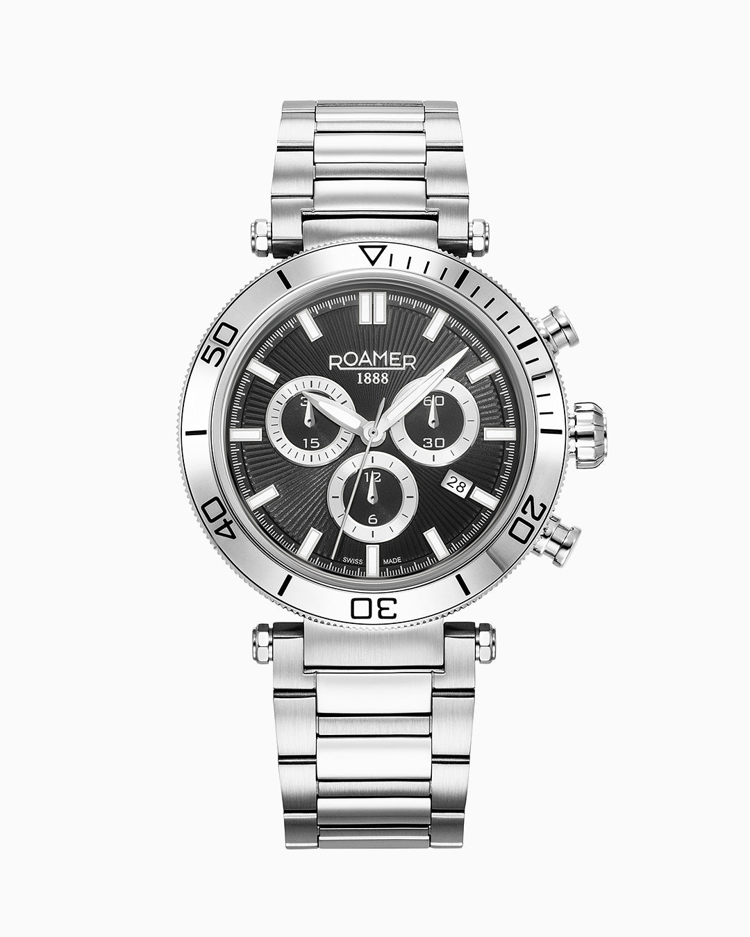 Toscana 43mm Chronograph Date Black Dial Silver Tone Bracelet Sapphire glass Stainless Steel swiss watch
