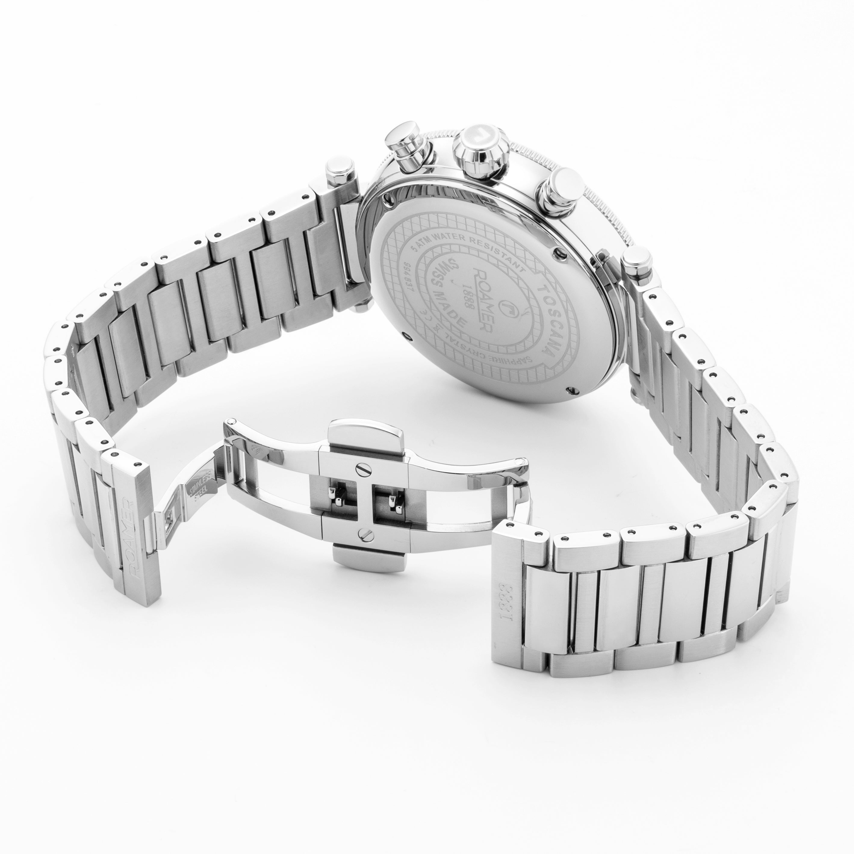 Toscana 43mm Chronograph Date Black Dial Silver Tone Bracelet Sapphire glass Stainless Steel swiss watch