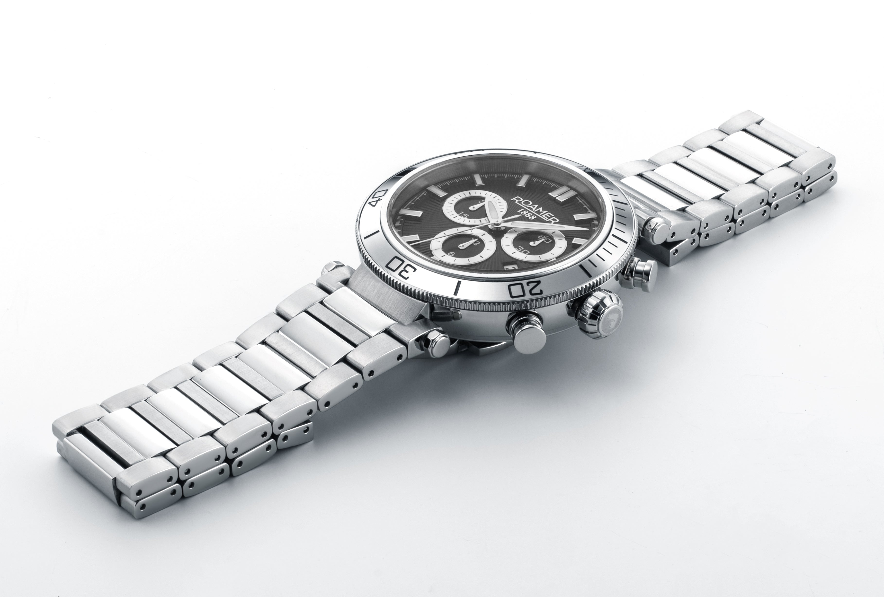 Toscana 43mm Chronograph Date Black Dial Silver Tone Bracelet Sapphire glass Stainless Steel swiss watch