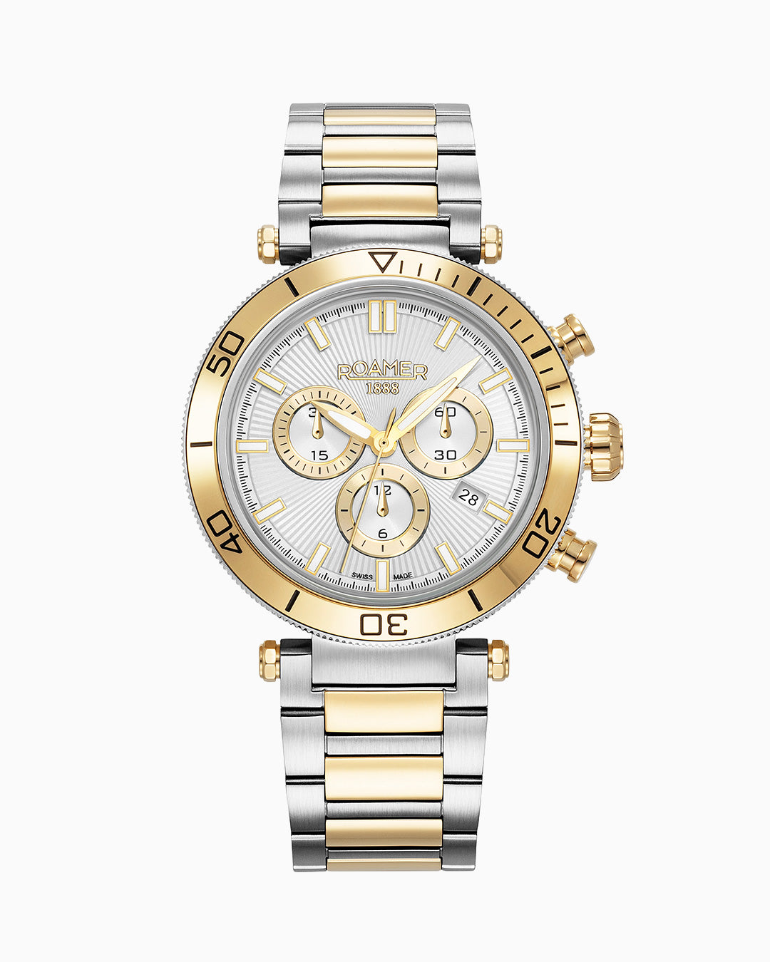 Toscana 43mm Chronograph Date White Dial Silver Tone Bracelet Sapphire glass Stainless Steel swiss watch