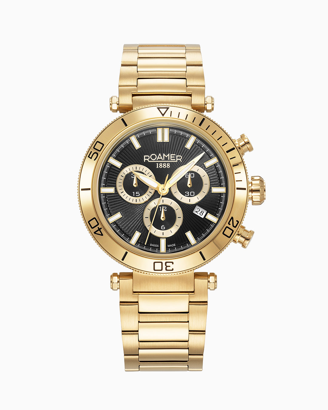 Toscana 43mm Chronograph Date Black Dial Gold Tone Bracelet Sapphire glass Stainless Steel swiss watch