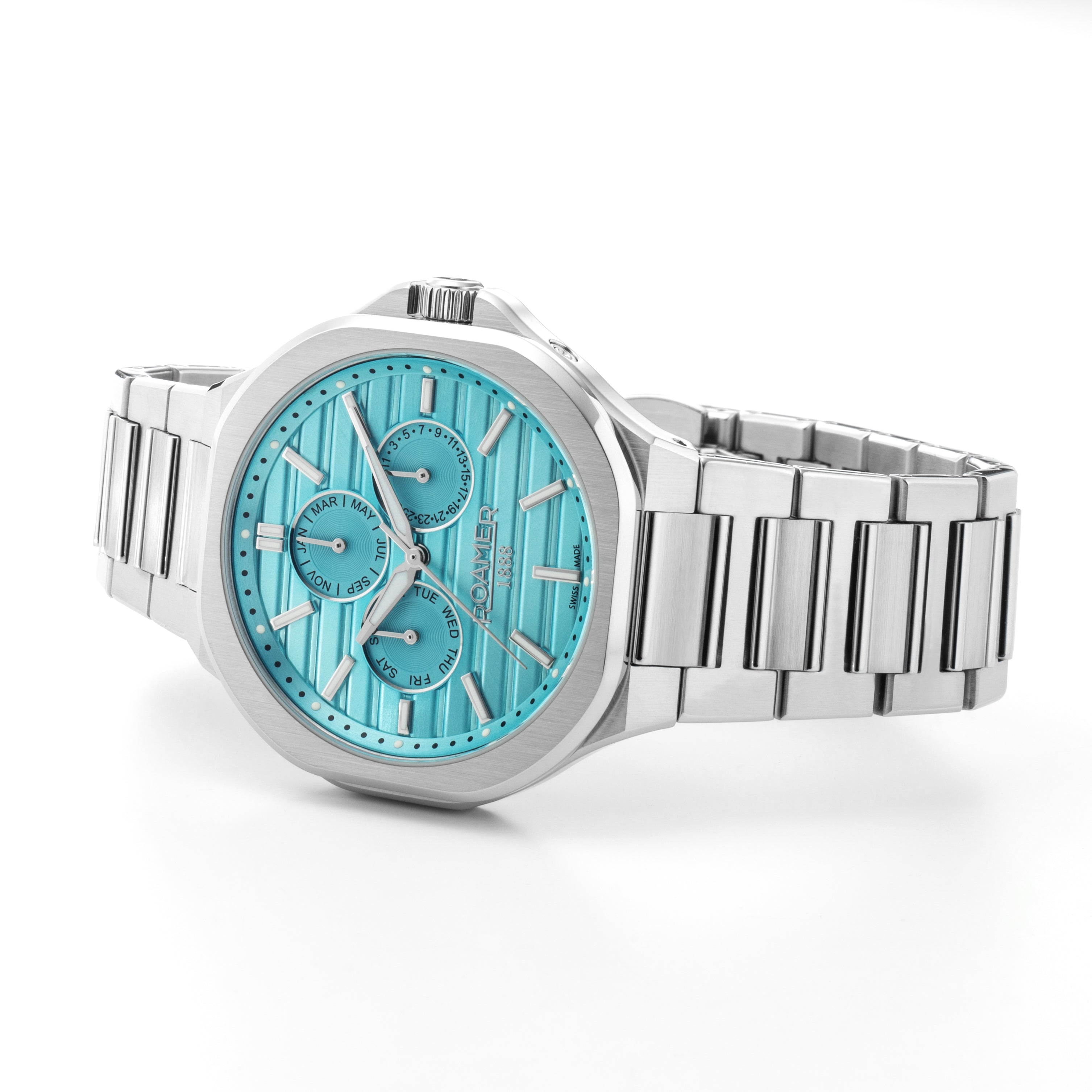 Spirit of Time 42x45mm Three-Hand LightBlue Dial Silver Tone Bracelet Sapphire glass Stainless Steel swiss watch