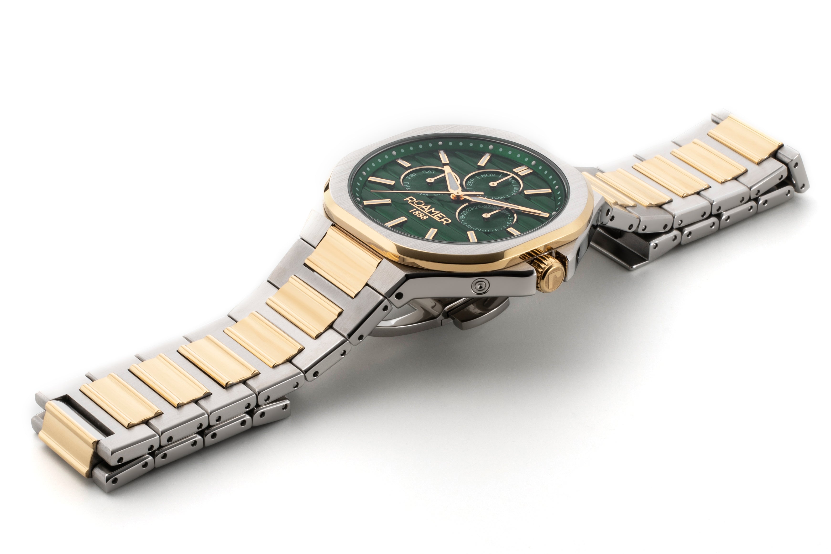 Spirit of Time 42x45mm Three-Hand Green Dial Gold-Silver Tone Bracelet Sapphire glass Stainless Steel swiss watch