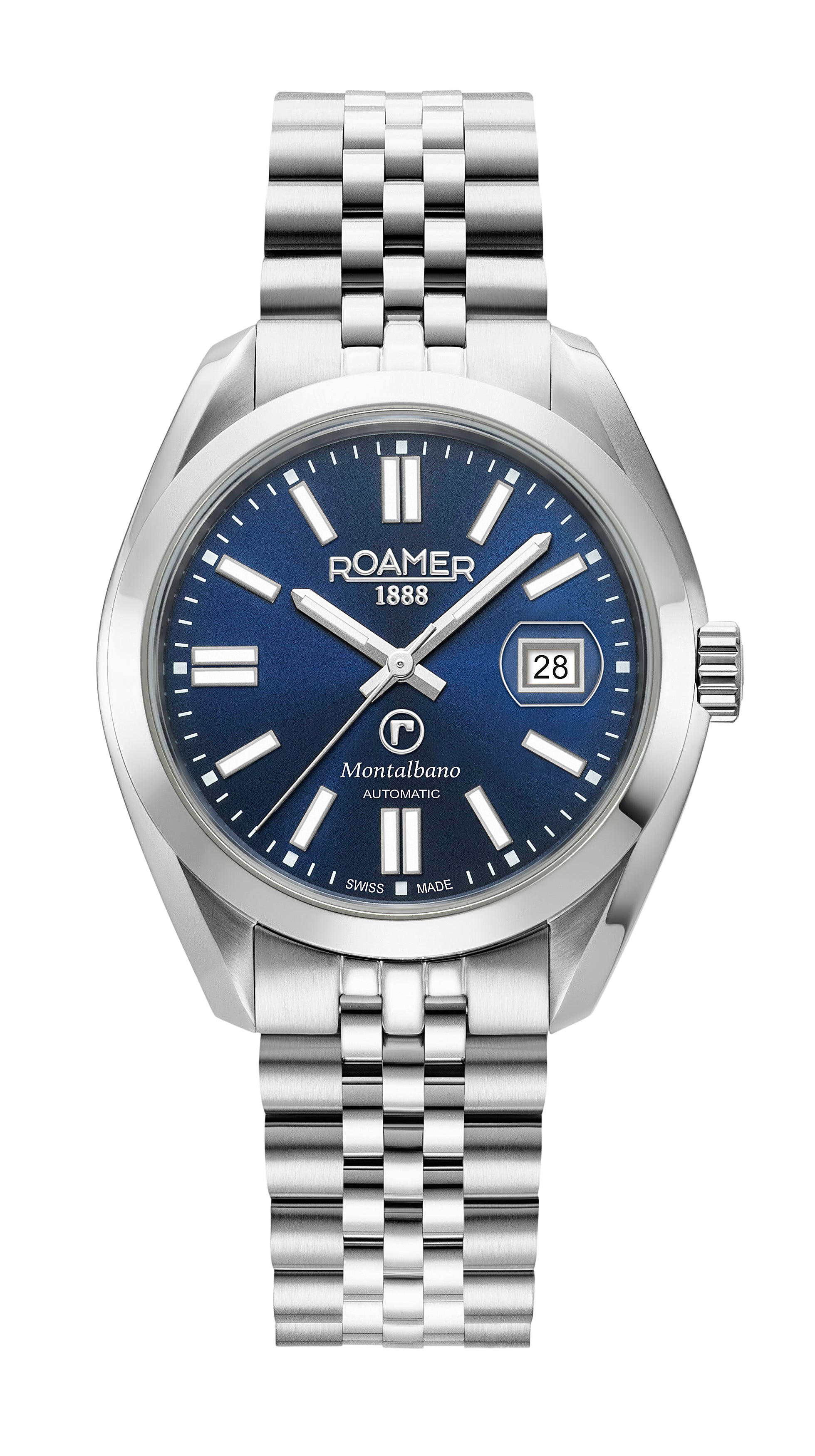 Montalbano Gents 41.5 mm Automatic Three-Hand Date Blue Sunray Dial Silver Bracelet Sapphire glass Stainless Steel swiss watch