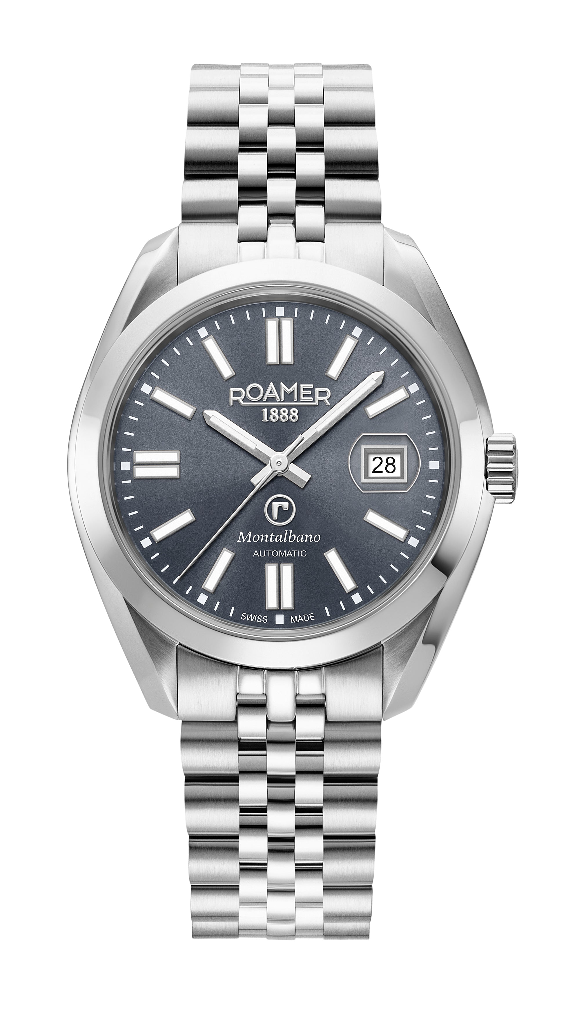 Montalbano Gents 41.5 mm Automatic Three-Hand Date Grey Sunray Dial Silver Bracelet Sapphire glass Stainless Steel swiss watch