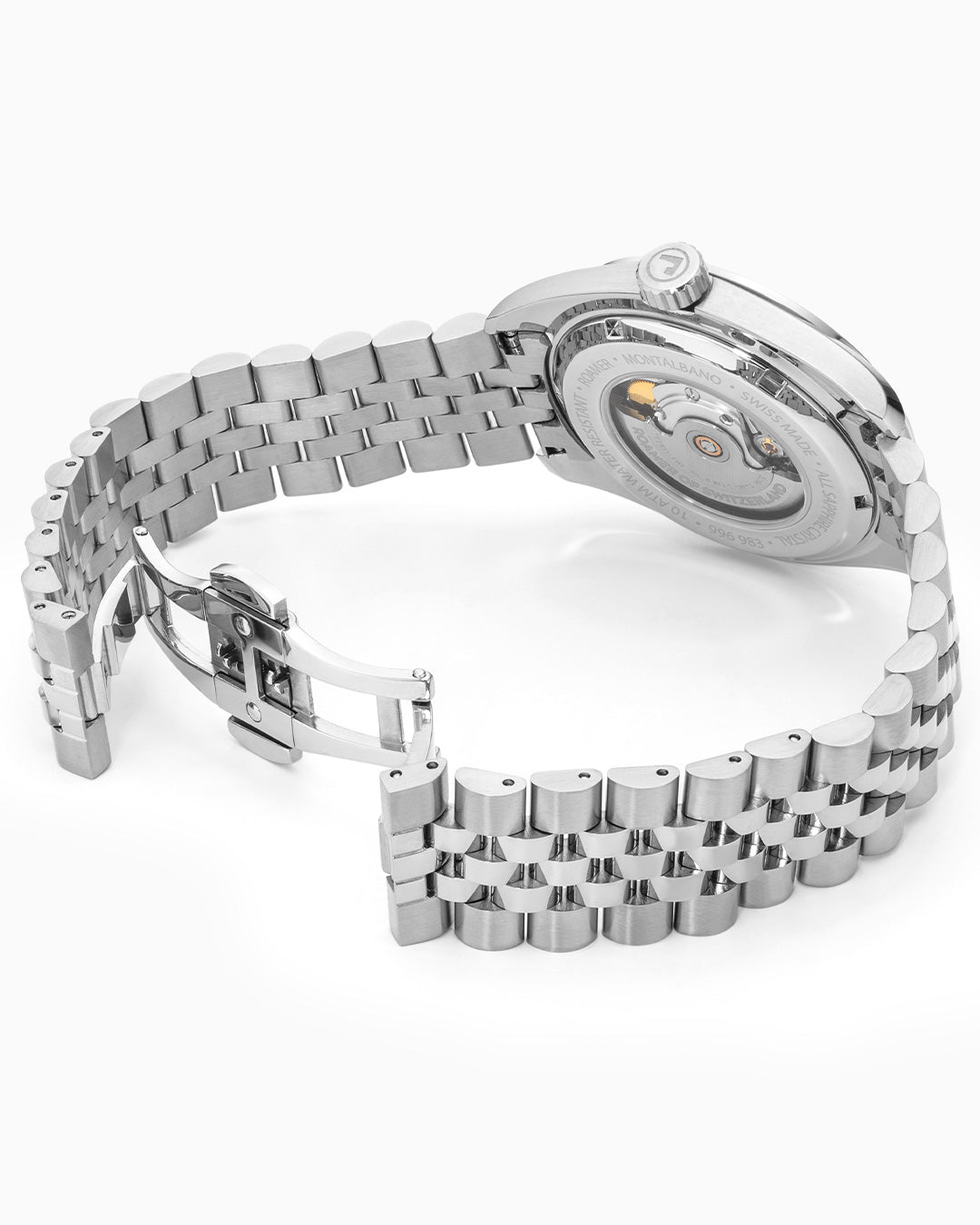 Montalbano Gents 41.5 mm Mechanical Three Hand Date Black Dial Silver Bracelet Sapphire glass Stainless Steel swiss watch