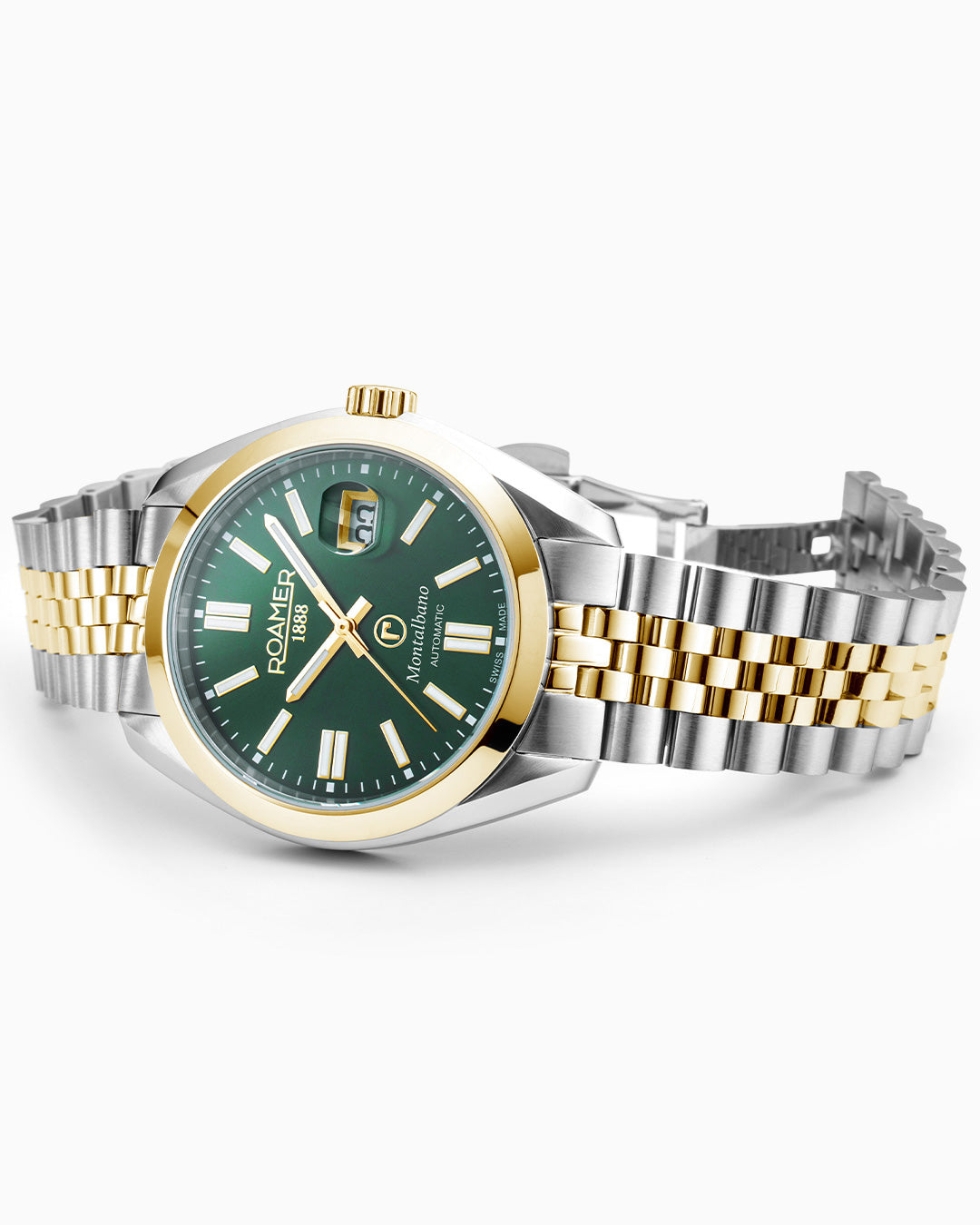 Montalbano Gents 41.5 mm Automatic Three-Hand Date Green Sunray Dial Two-Tone Bracelet Sapphire glass Stainless Steel swiss watch