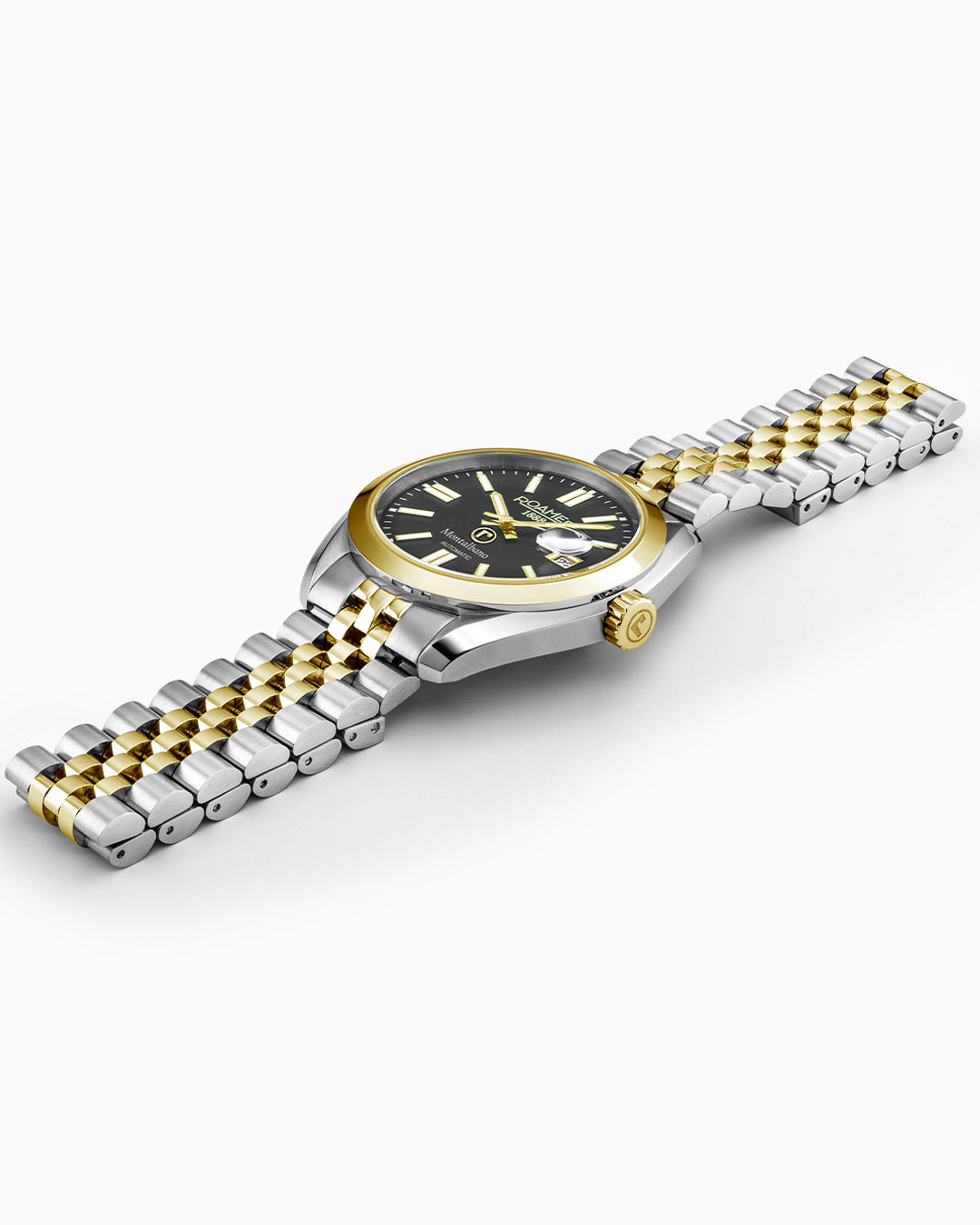 Montalbano Gents 41.5 mm Mechanical Three Hand Date Black Dial Two-tone Bracelet Sapphire glass Stainless Steel swiss watch