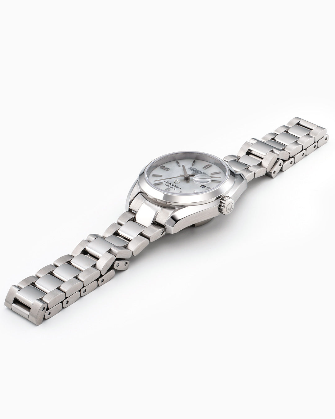 Montalbano Ladies 31mm Automatic Three-Hand Date White MOP Dial Silver Bracelet Sapphire glass Stainless Steel swiss watch
