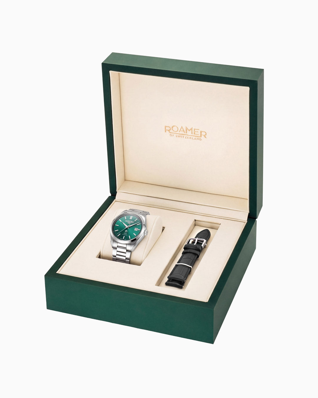 Elite 42mm Automatic Three-Hand Date Green Dial Silver Bracelet Leather Strap Set Sapphire glass Stainless Steel swiss watch