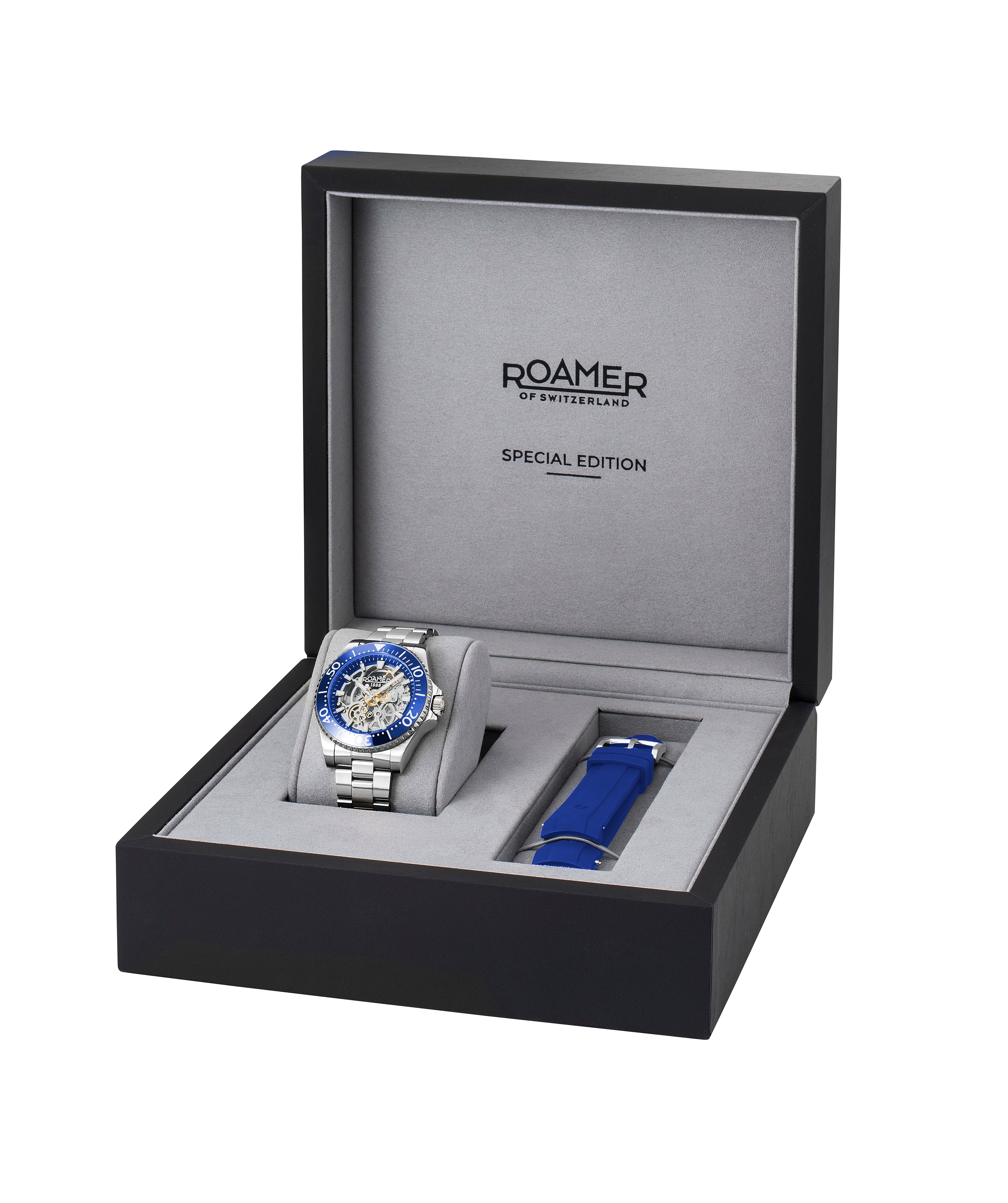 Premier Skeleton 42 mm Automatic Three-Hand Blue Dial Steel and Rubber Bracelet Set Sapphire glass Stainless Steel swiss watch