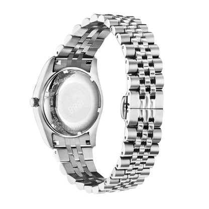 Positano 34mm Three-Hand Date Blue Dial Silver Tone Bracelet Sapphire glass Stainless Steel swiss watch